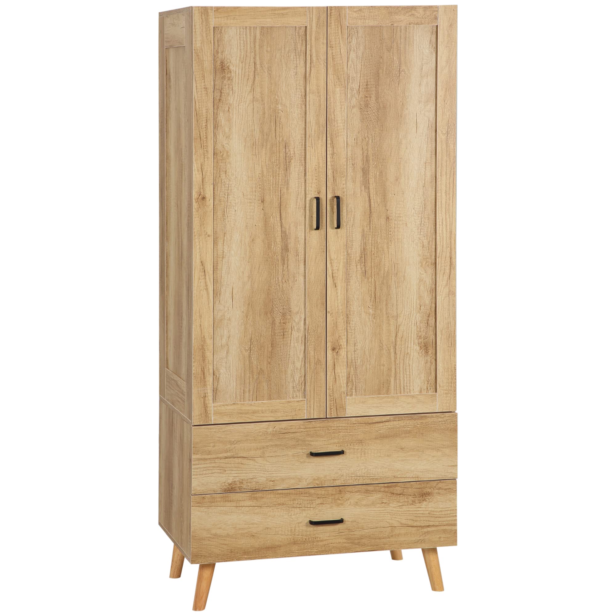 HOMCOM 2-Door Wardrobe Modern Deep Wardrobe 80 x 54 x 180 cm Natural — image 1