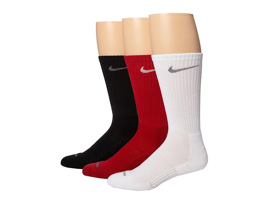 

Nike 3 Pair Pack Dri-Fit Cushion Crew (Gym Red/White White/Flint Grey Black/Flint Grey) Crew Cut Socks Shoes
