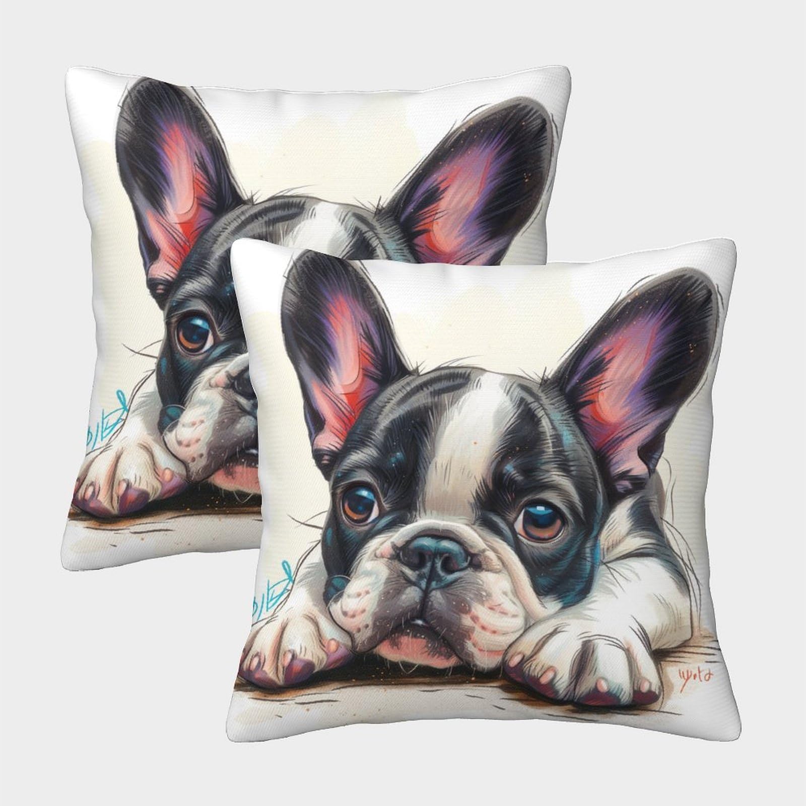 TNFHSOFT Set of 2 Bulldog Throw Pillow Covers 3D Print Cushion Case for Home Living Room Decor Decorative Throw Cushion Case 45x45cm — image 1
