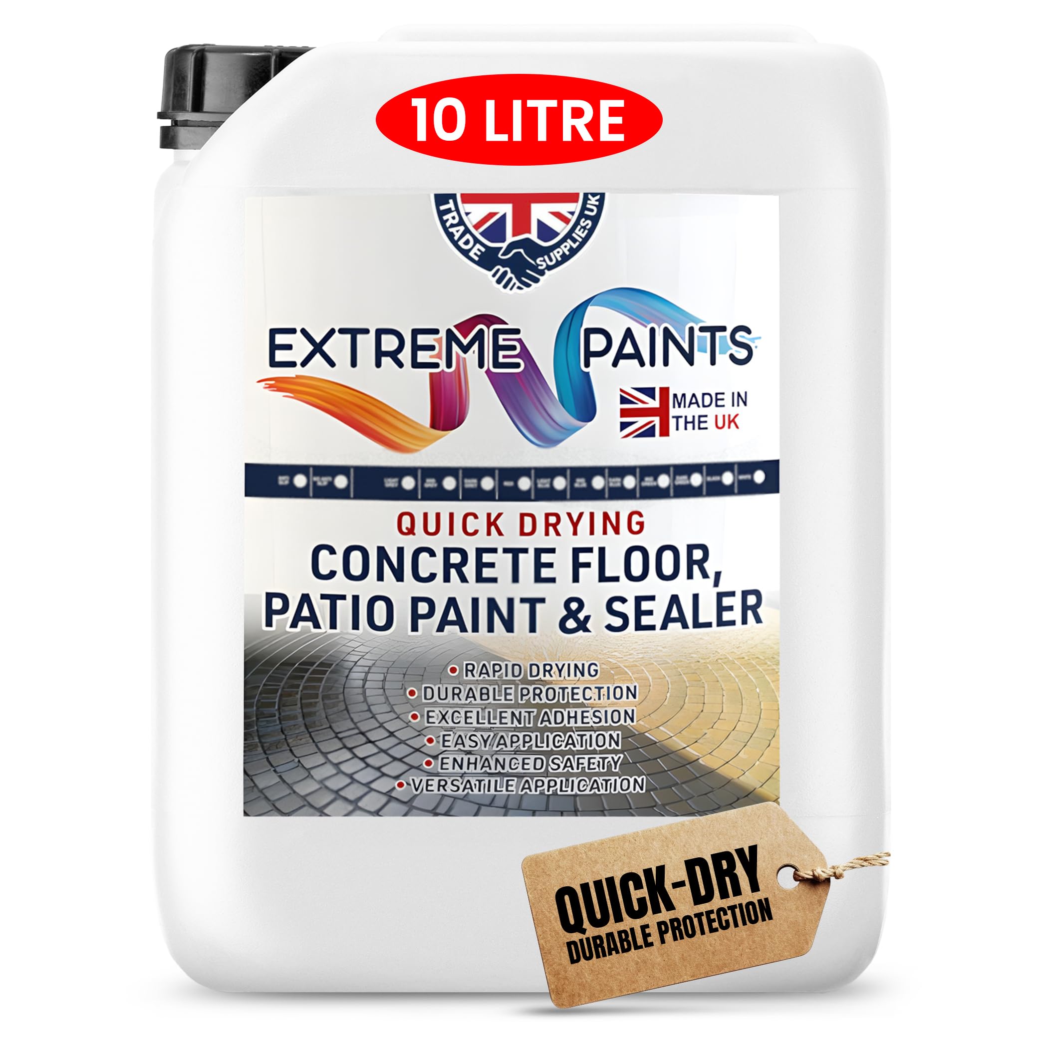 TRADE SUPPLIES UK - Extreme Quick Drying Concrete Floor, Patio Paint & Sealer - Water Based, Durable & long Lasting - Industrial & Domestic Spaces - MID GREY, 10 L
