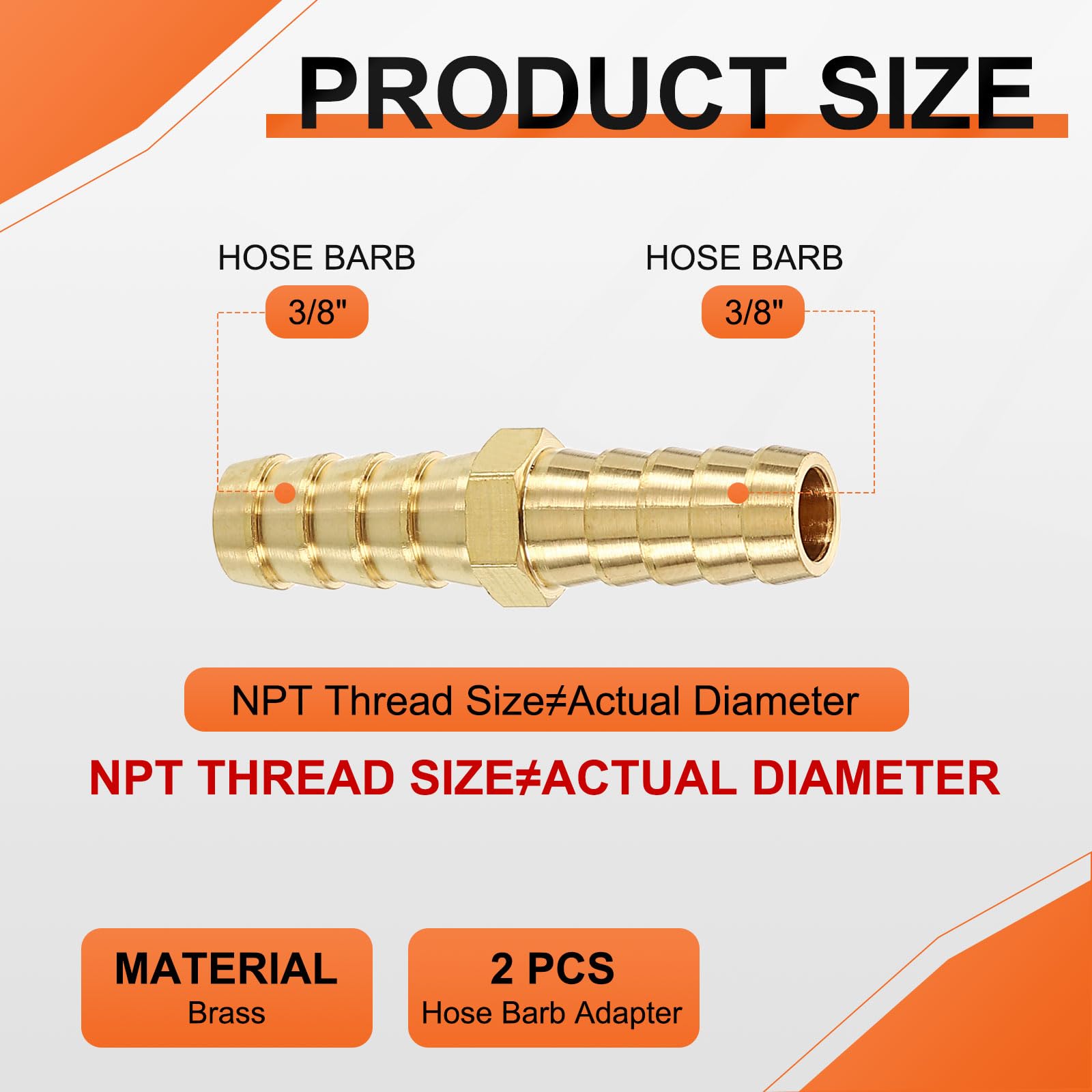 Rebower 25 Pack Brass Hose Barb Adapter, 3/8"(10mm) Barb to 3/8"(10mm) for Industrial Automotive, Fluid Transfer - Image 2