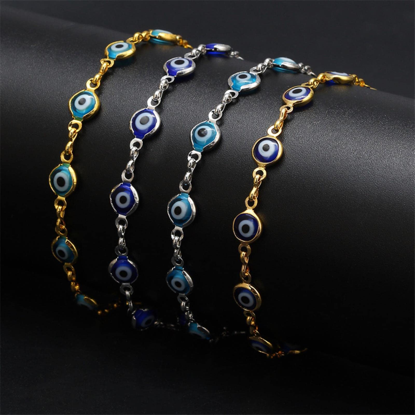 Bracciale Donna Con Ciondolo Occhio Di Allah (Malocchio) Blu E Oro - Catena A Maglie Regolabile, Gioielli Moda Portafortuna