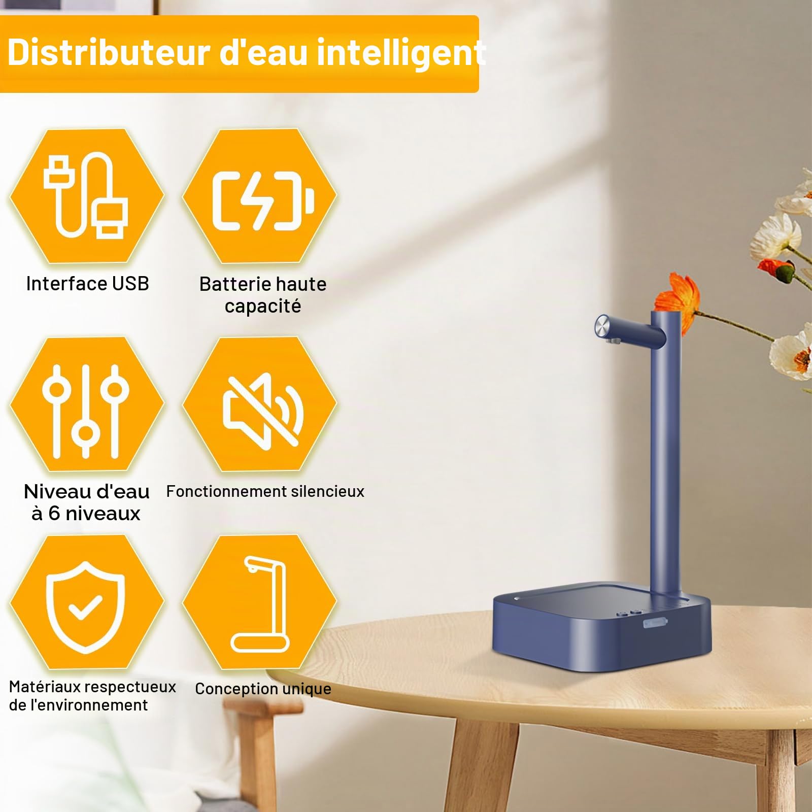 Distributeur D'eau de Bureau USB, Distributeur D'eau Intelligent, Water Dispenser, Pompe à Bouteille d'eau Portable Charge USB, Distributeur d'eau Universel, pour Cuisine, Bureau, Camping