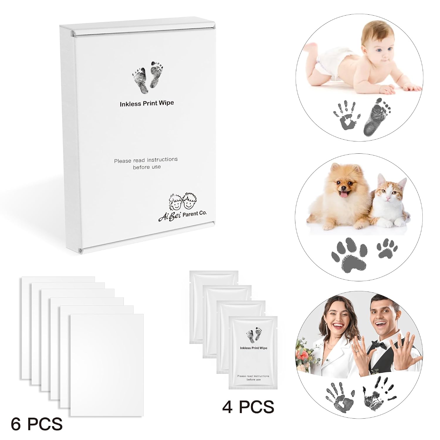 6 Pack Inkless Baby Hand and Footprint Kit, Mess Free Ink Pad, Baby Footprint Kit, Baby Monthly Milestone Signs, Baby Monthly Milestone Sign, Milestone Cards, Baby Essentials