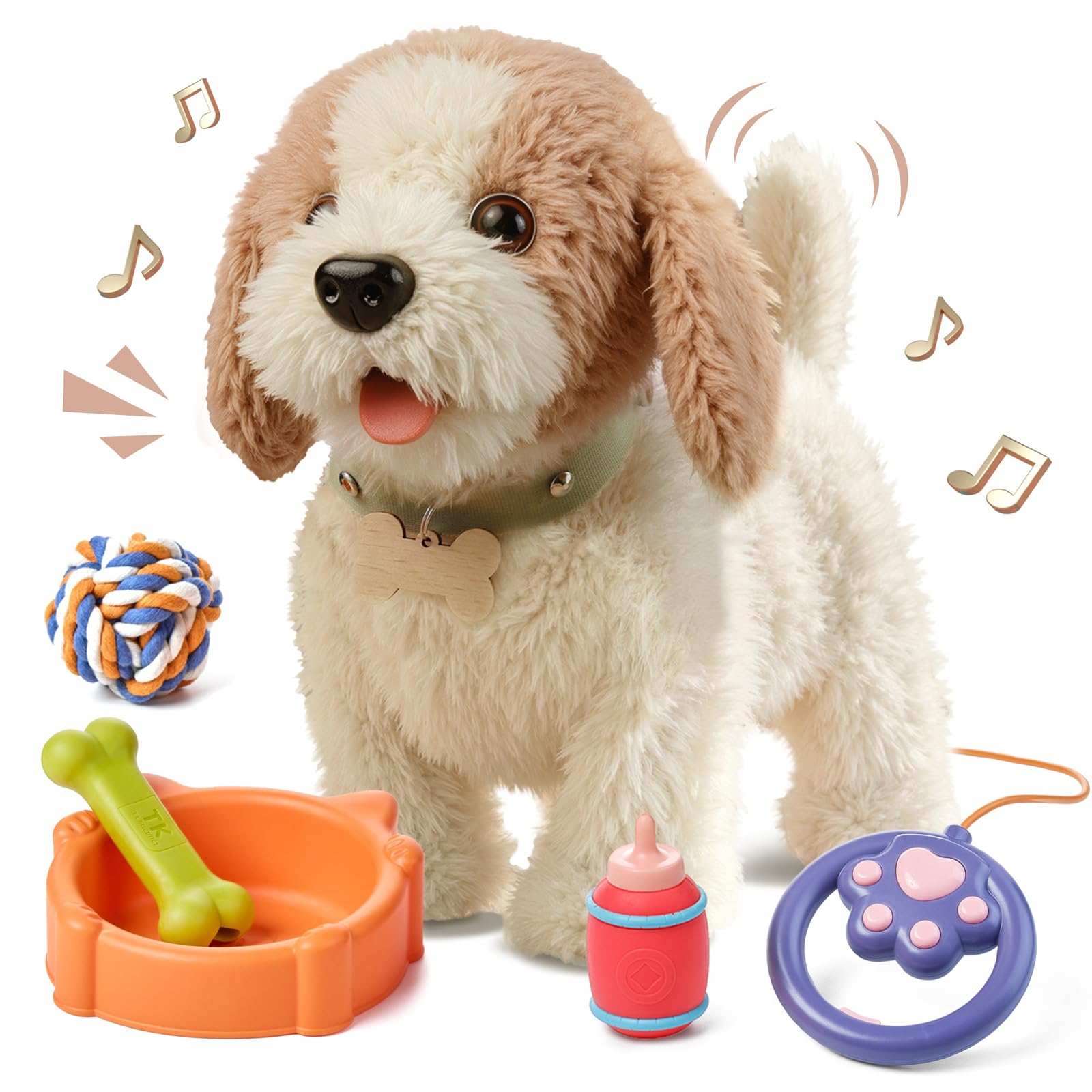 Wuffy Robot Dog, Robot Dogs Realistic, Interactive Walking Plush Toy Dog, Leash Remote Plush Toy Puppy with Touch Barking, Wags-Tail, Tongue Licking, Sing, Battery Powered (Batteries Not Included
