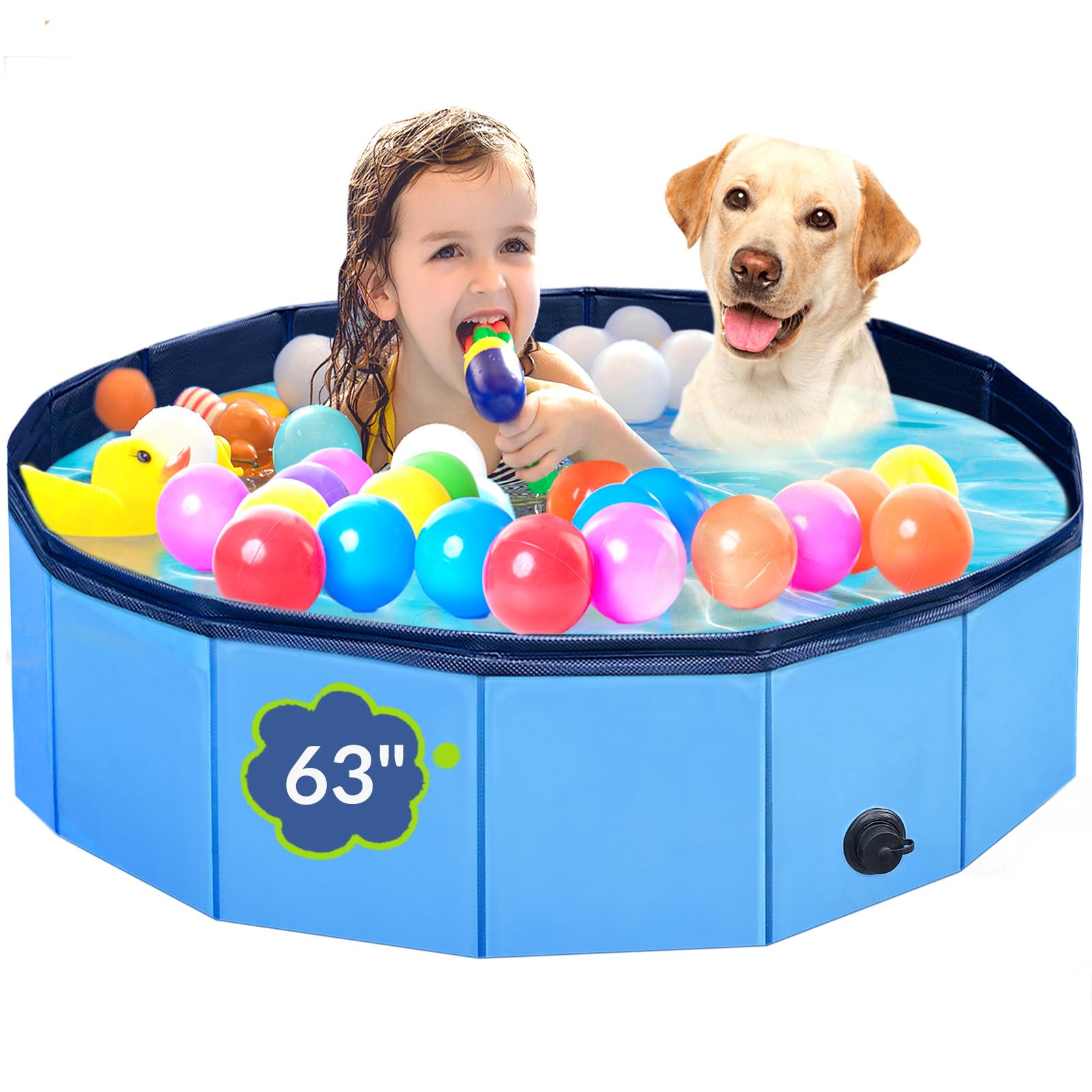 Dog Pool, Foldable Pet Swimming Pool with 6mm High-Strength PP Board, Hard Plastic Collapsible Doggy Pools for Small Dogs Kitty Duck, Non-Slip Doggie