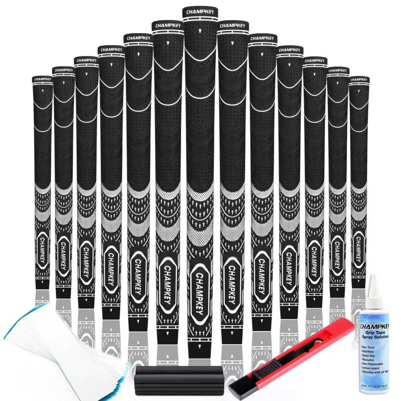 CHAMPKEY Soft Rubber Golf Grips 13 Pack with Full Repair Kits - All Weather Performance Golf Club Grips (White, Midsize)
