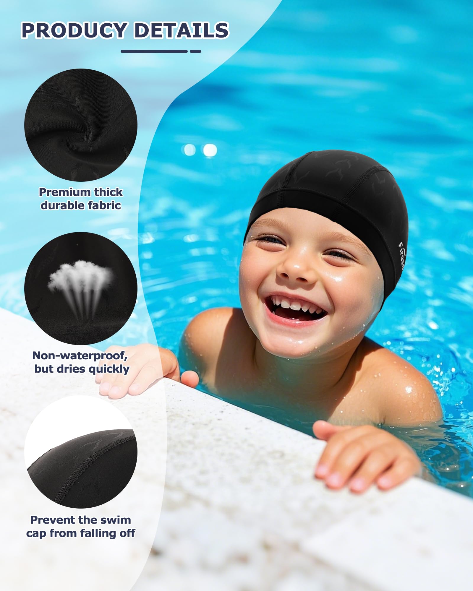 Firesara Fishtail Kids Swim Cap, Breathable High Elasticity Swimming Hats for Boys and Girls Quick Dry Soft for Toddler Aged 6-14 Bathing Cap for Children Swim Hat for Long Hair and Short Hair