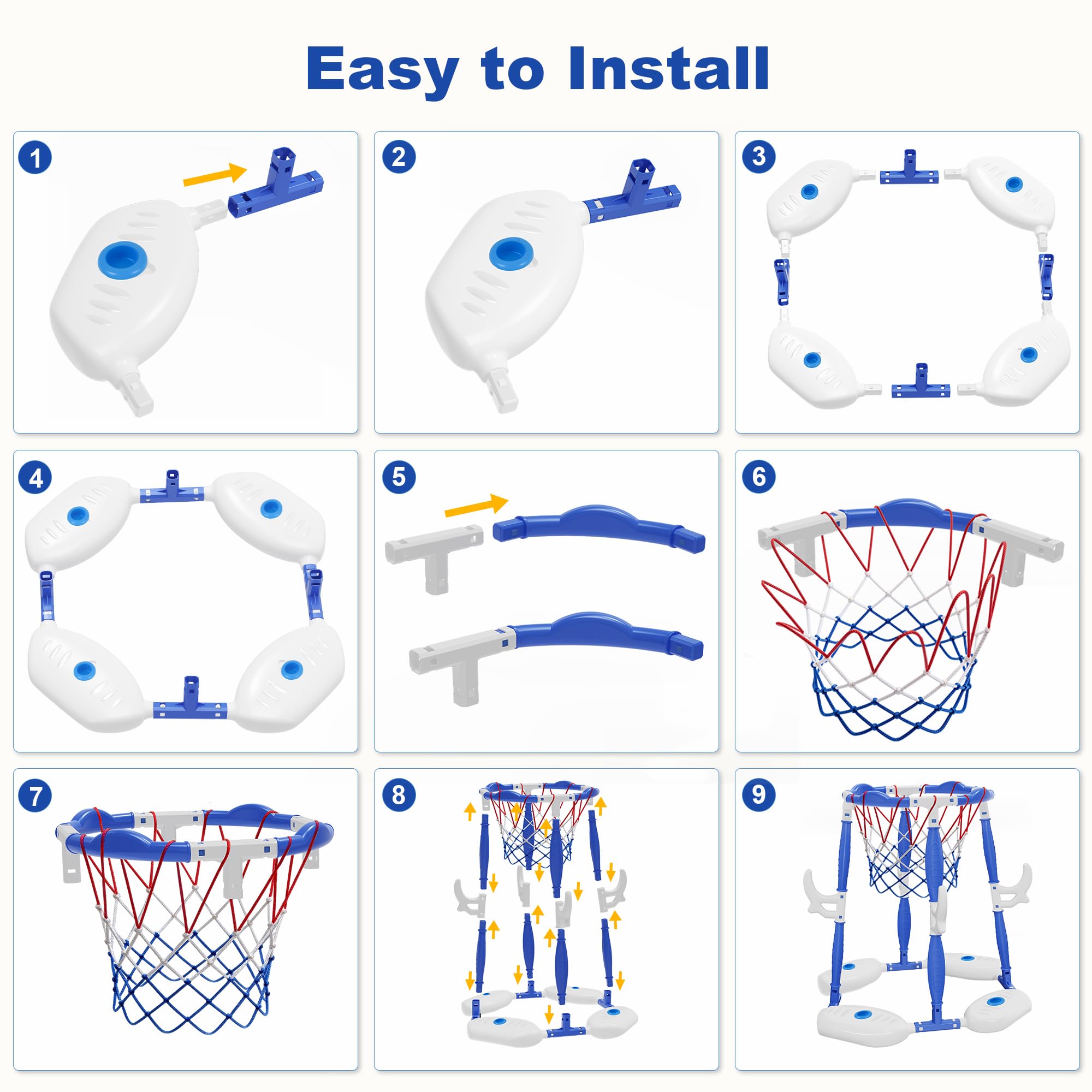 Basketballreifen für Pool, 2-in-1 schwimmendes Set mit 4 Bällen, 12 Reifen und Pumpe, ideal für Familienfeiern im Freien, schwimmendes Pool-Spielzeug für Kinder von 4 bis 8 Jahren und 8 Jahren