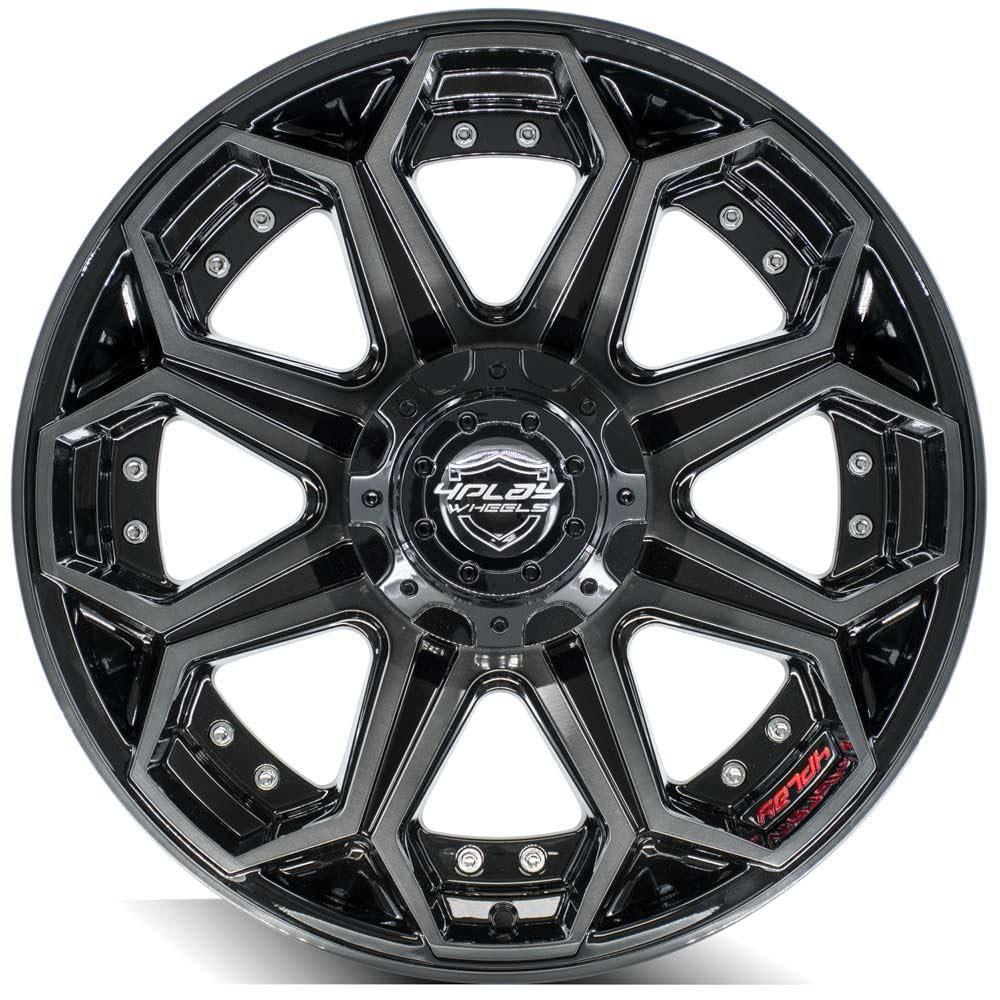 4PLAY Wheels 4P80 20 Inch Rims Fit 6x135 & 6x139.7 20x9 Gloss Black Brushed with Tinted Clear (Set of 4)