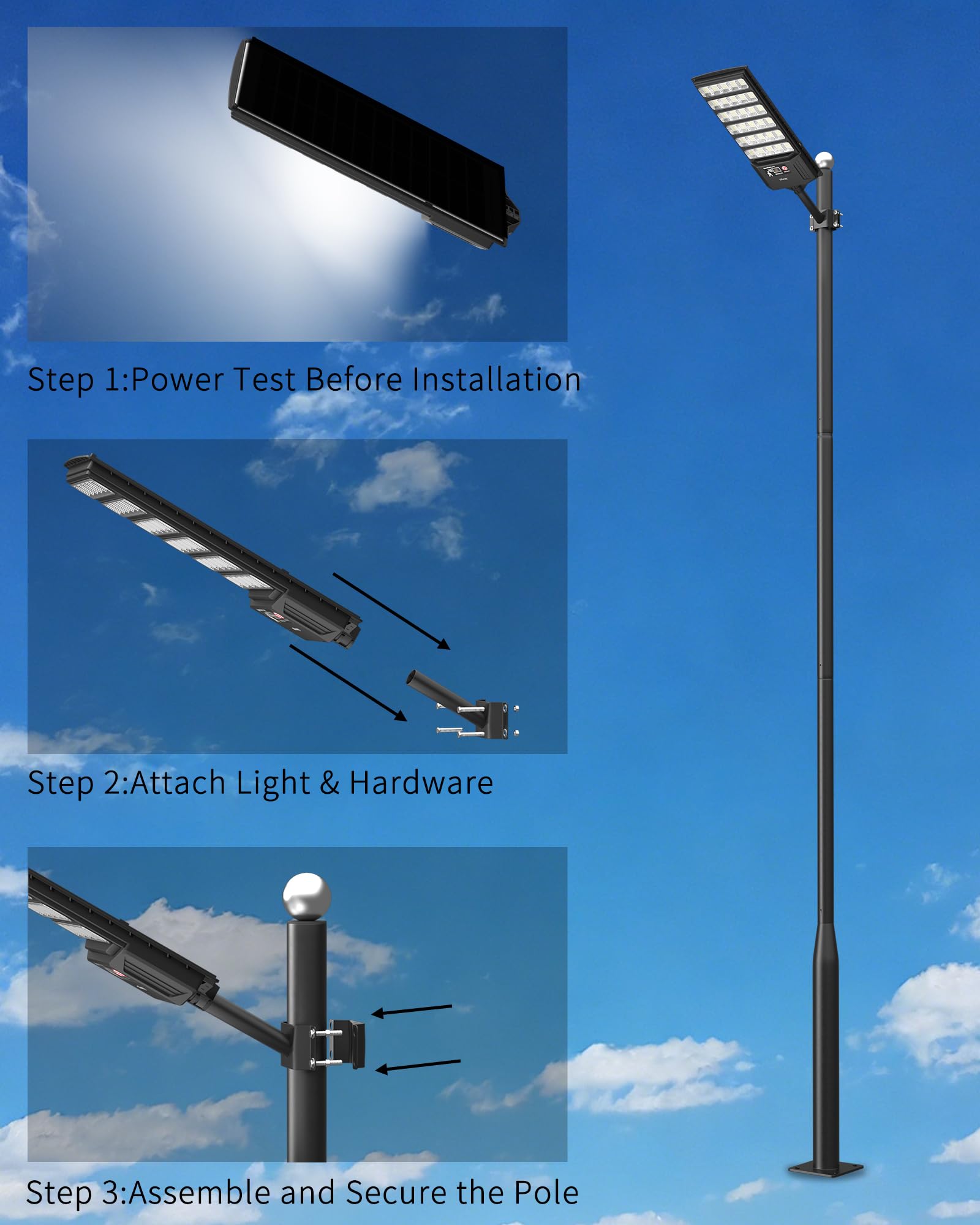 Ofuray Farolas Solares Exteriores, 6AH Potente Farola Solar con Sensor de Movimiento, Lámpara Regulable 3000K/4000K/6500K, Foco Solar Luz de Seguridad para Jardín, Patio, Tri-2P