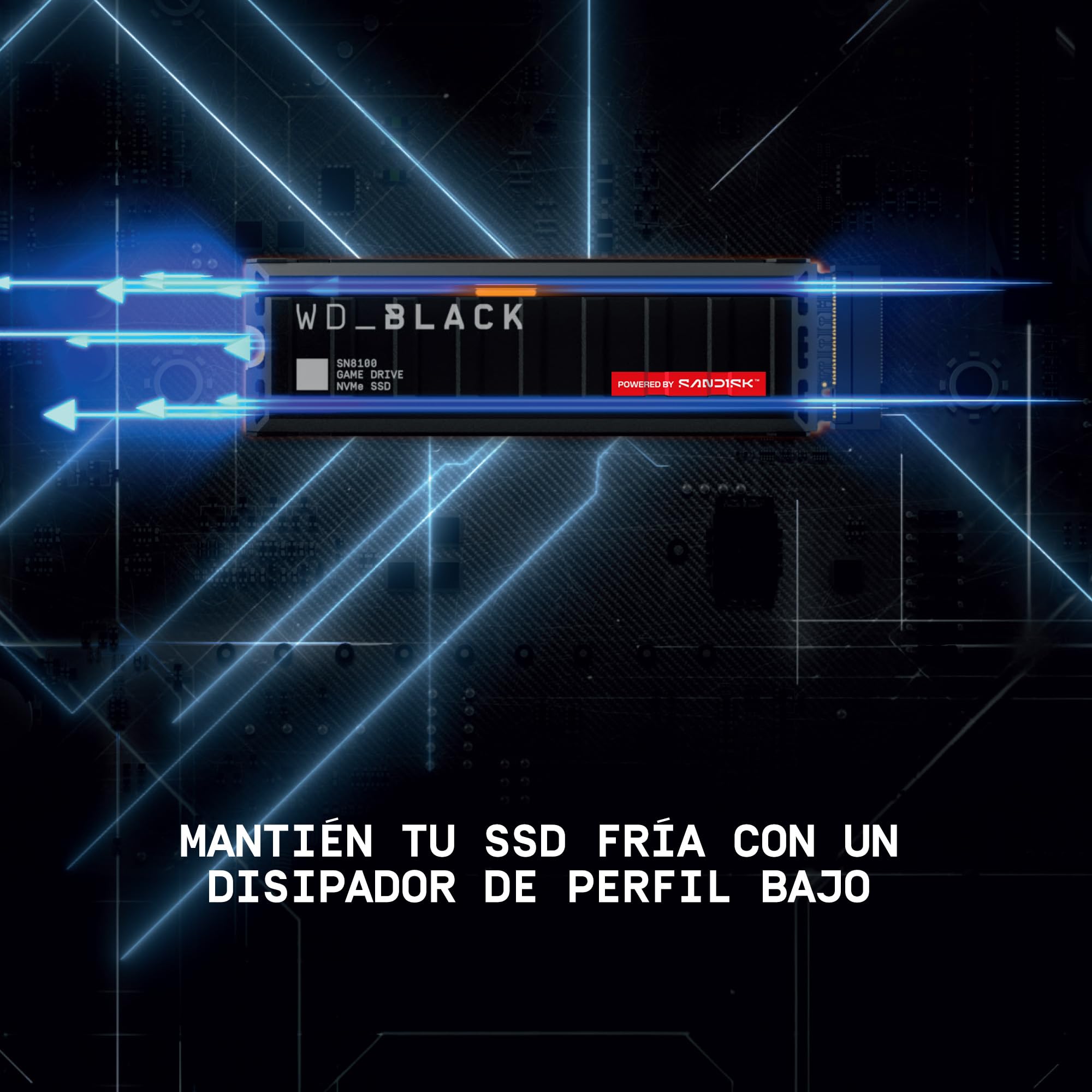 WD_BLACK SN8100 NVMe SSD PCIe Gen 5 1TB (Velocidades hasta 14900/11000 MB/s de lectura/escritura secuencial, Con disipador de Calor, M.2 2280, TLC 3D CBA NAND, eficiencia energética)POWERED BY SANDISK