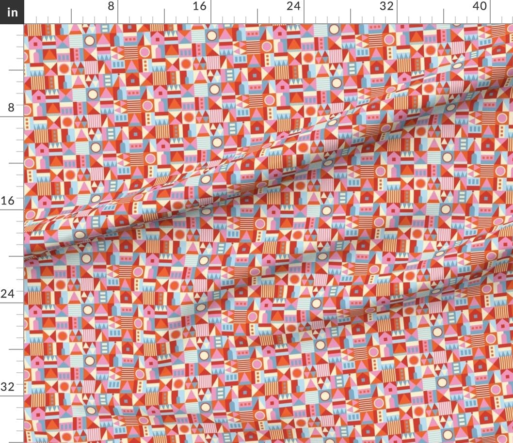 Spoonflower Fabric - Abstract Geometric Blocks Shapes Colorful Mid Mod Retro Century Modern Printed on Petal Cotton Fabric Fat Quarter - Sewing Quilting Apparel Crafts Decor