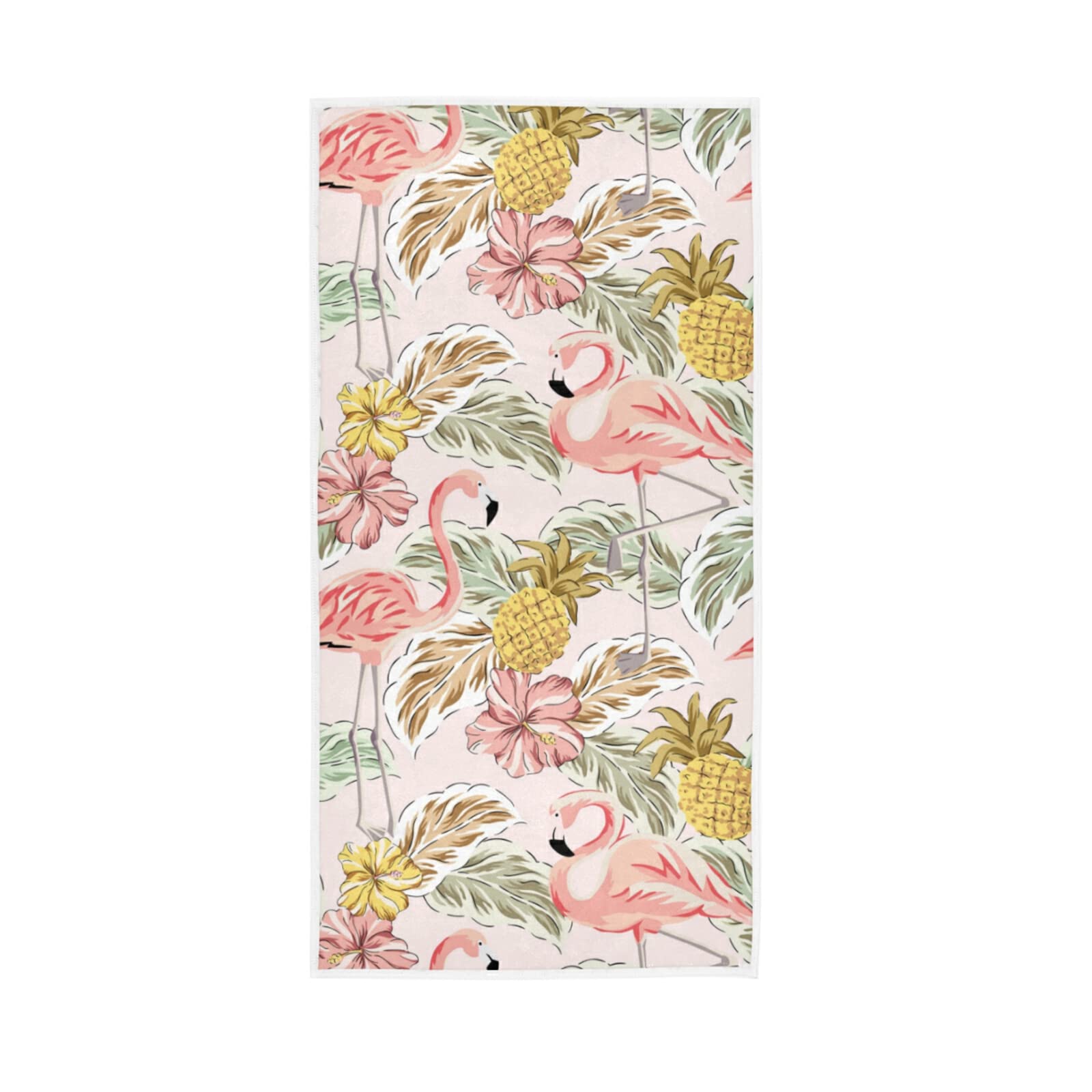 HUYGD Tropical Pink Flamingos Pines Hibiscus Flowers Palm Leaves Soft Hand Bath Towel 30" x 15" Thin Fast Drying Absorbent Soft Towels for Kitchen Gym Spa Hotel Beach
