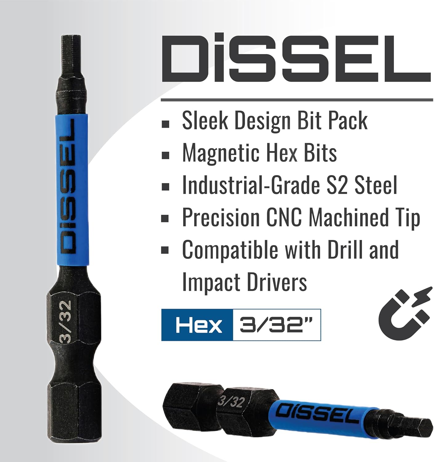 3/32 Hex Bit Set - SAE Magnetic 3/32 Allen Wrench, Durable S2 Steel Hex Driver for Bike, Furniture & RC Repairs (6pc). Impact Grade Allen Bits Designed for Precision and Durability.