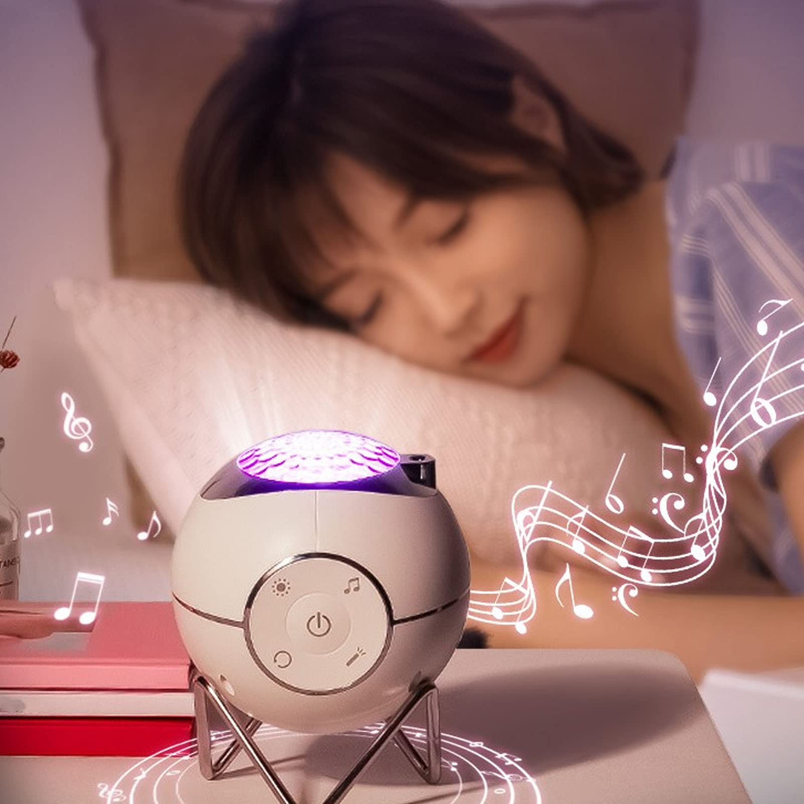 Proyector de estrellas con carga USB, proyector de luz LED con botón táctil, lámpara de luz nocturna con música para habitación de niños