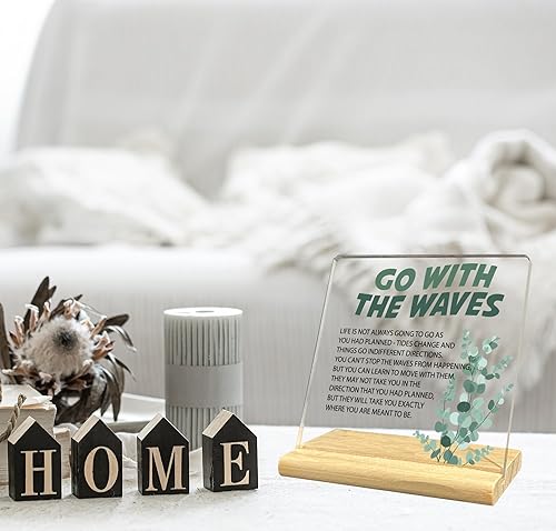 Miniatura 2 de Letrero decorativo de acrílico con texto en inglés "Go with the Waves", regalo de decoración con cita inspiradora para mujeres y hombres