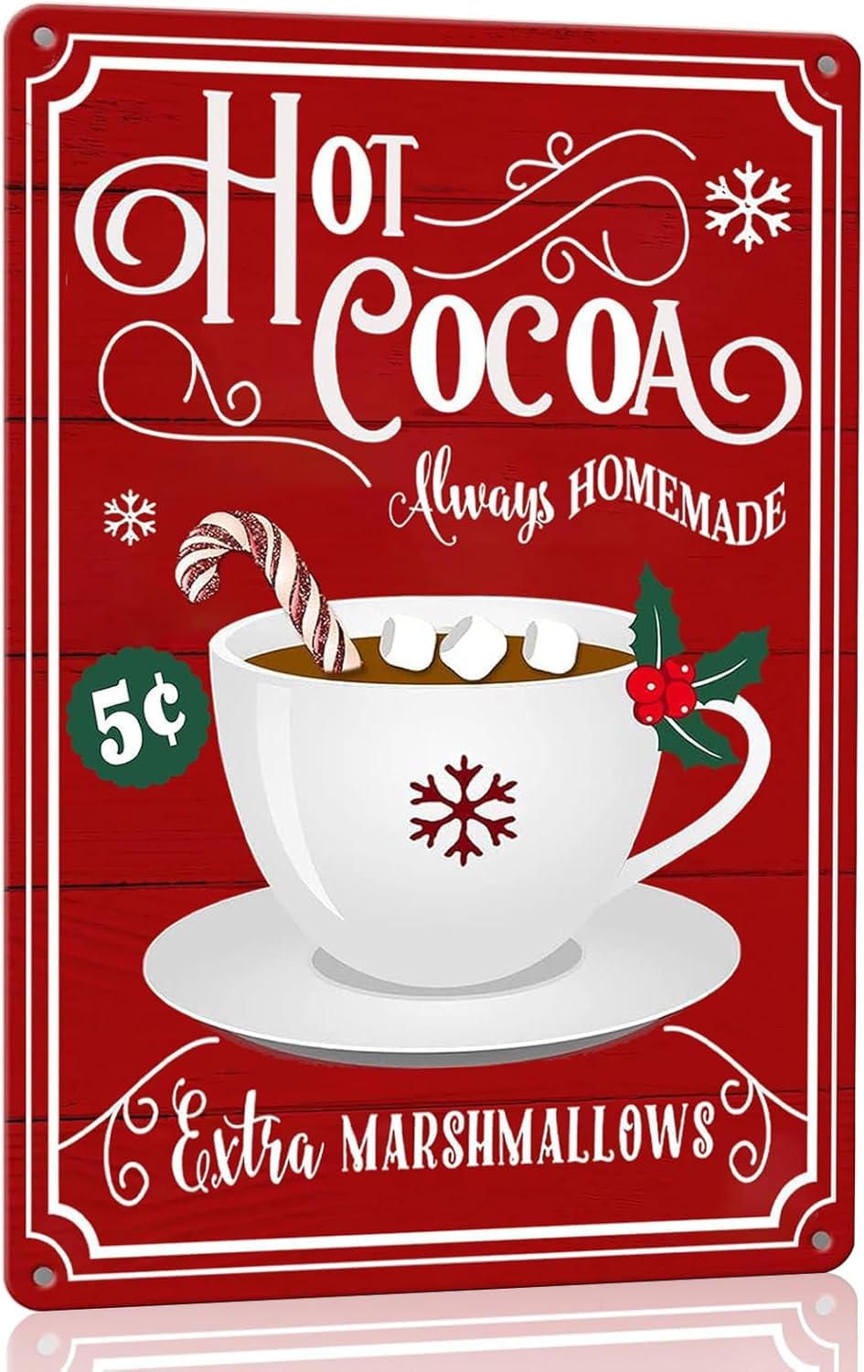Yunking Style-253 Vintage Christmas Decor Hot Cocoa Bar Tin Sign Christmas Metal Signs Hot Chocolate Bar Sign Christmas Wall Decorations Coffee Bar Sign Hot Cocoa Station Sign 8X12 Inch