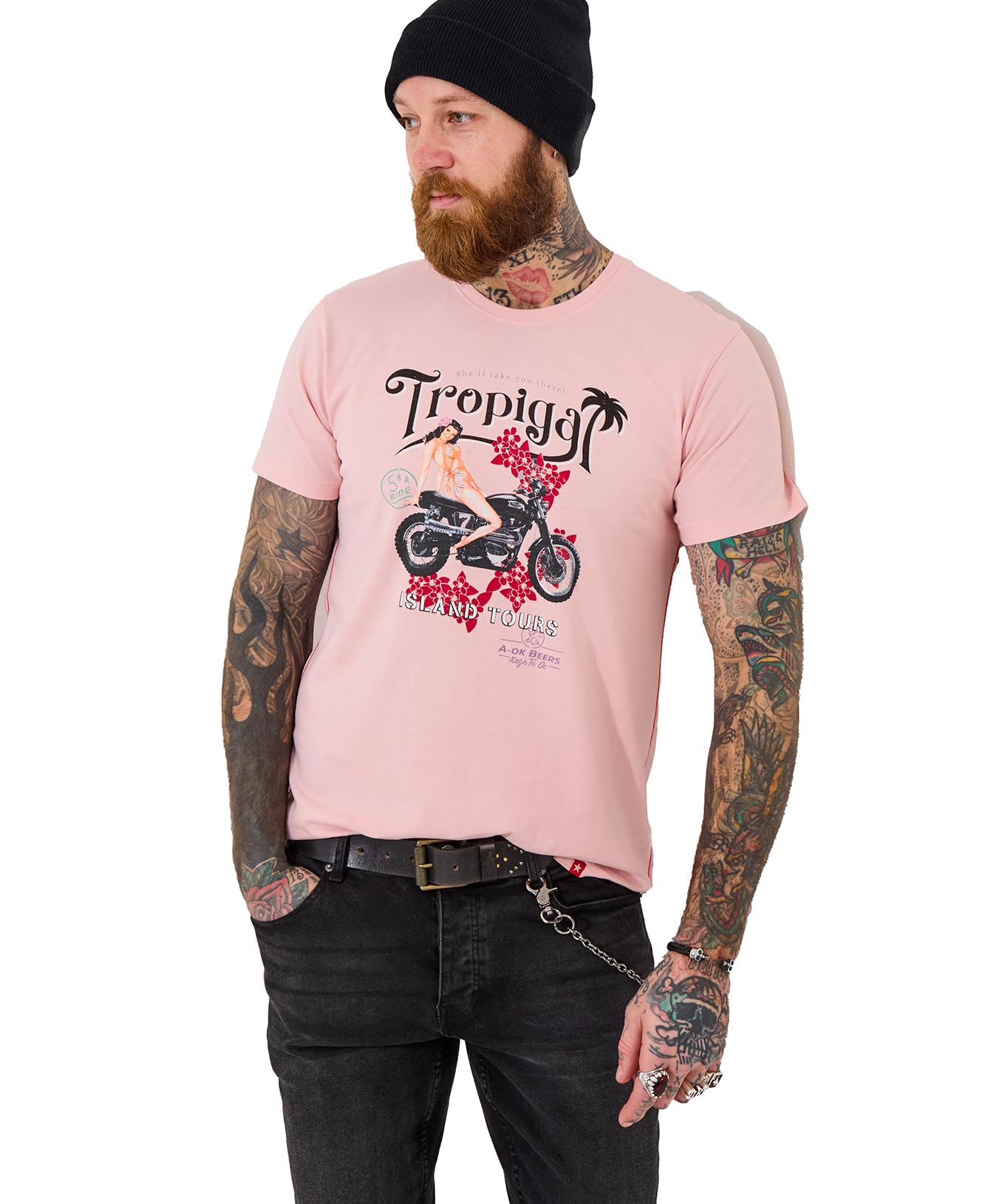 Joe Browns Men's Fashion Pin-Up Motorbike Graphic T-Shirt, Regular Fit, Pink, S