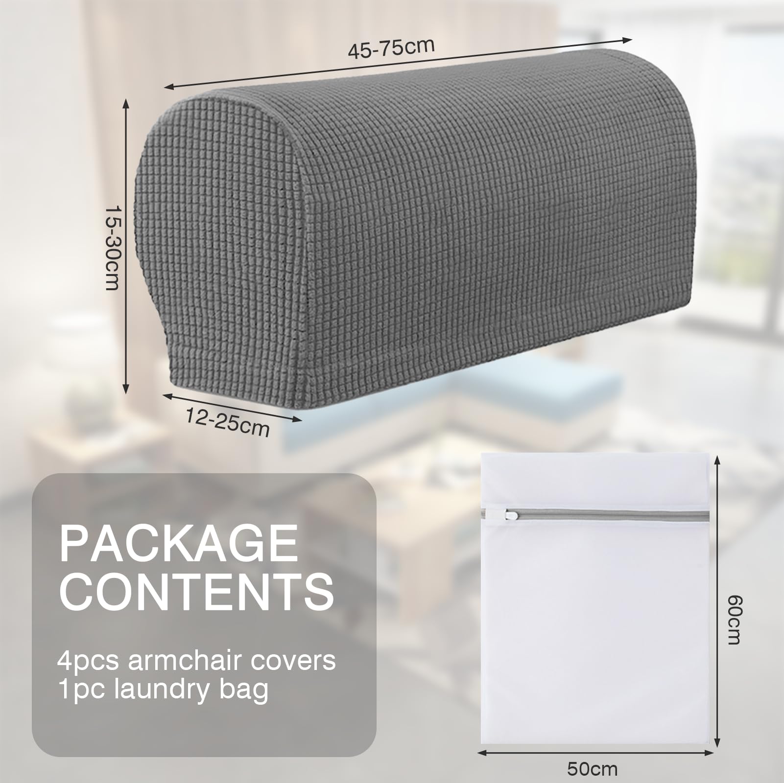 VEGCOO 4 Pcs Armrest Chair Covers, Stretch Arm Rest Covers Soft Polyester Armchair Couch Sofa Arm Caps with Laundry Bag - Image 2