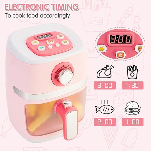 Miniatura 4 de Juego de accesorios de cocina, juego de electrodomésticos de cocina con freidora de aire de juguete para niños con sonido e iluminación, comida de