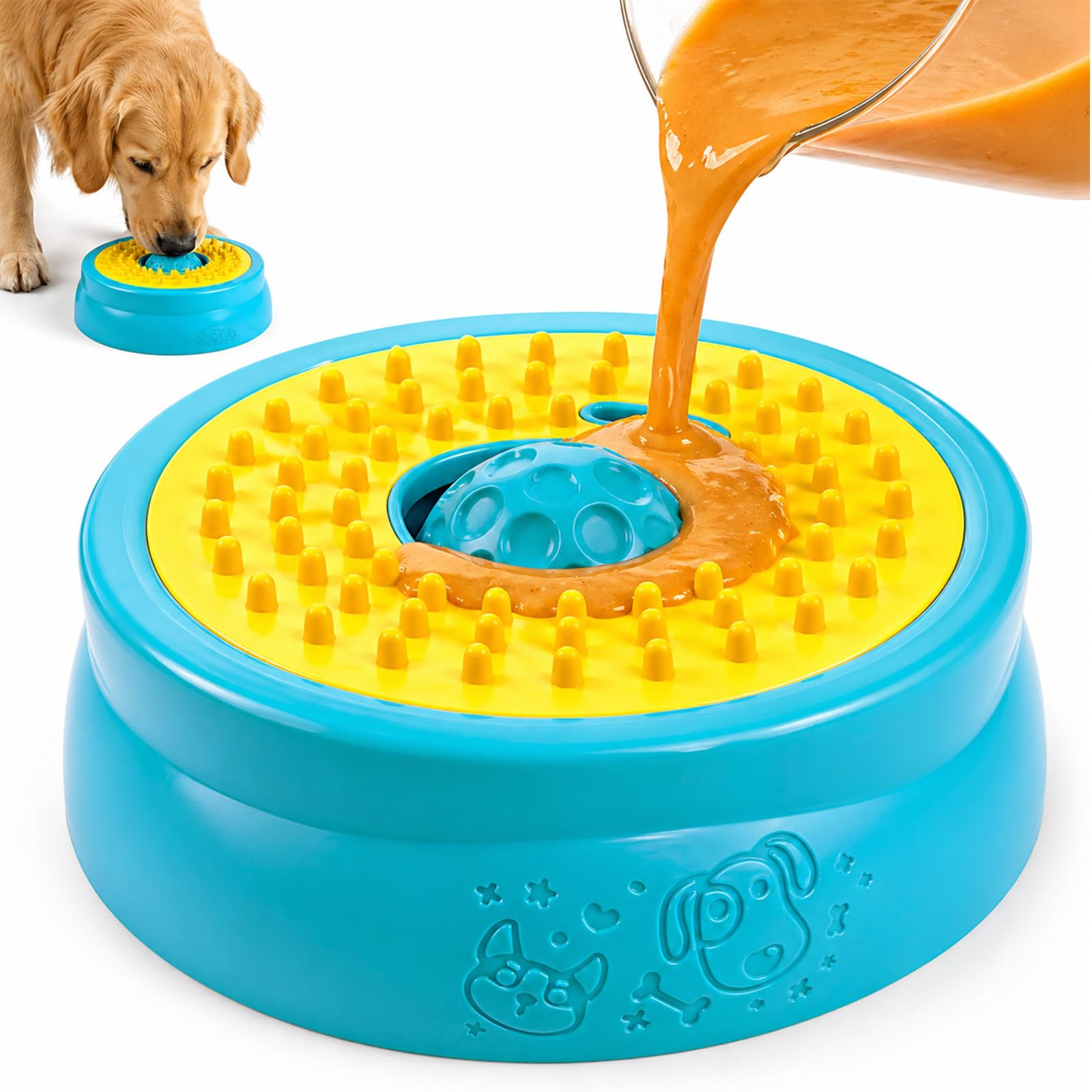 Schleckball Hund, Lick Bowl Leckball für Hunde, Hundelickspielzeug, Hun-de Leckt Futternapf, Leckspielzeug Lick Sphere für Langsam Füttern Flüssige Halbfeuchtes Futte, rutschfest, leicht zu reinigen