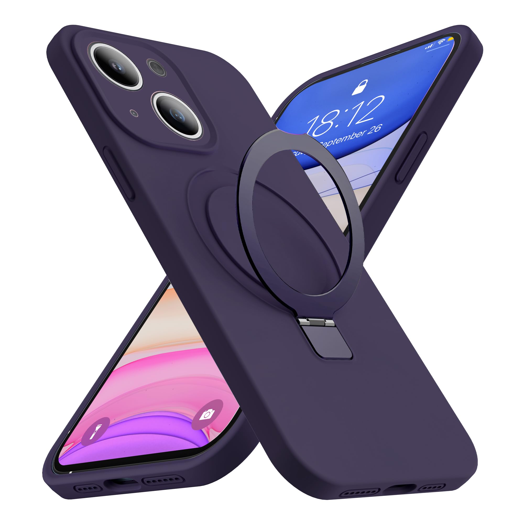 SKYLMW Designed for iPhone 15 Plus Case with Magnetic Invisible Stand Compatible with Mag-Safe Military Drop Tested Shockproof Silicone Phone Cases