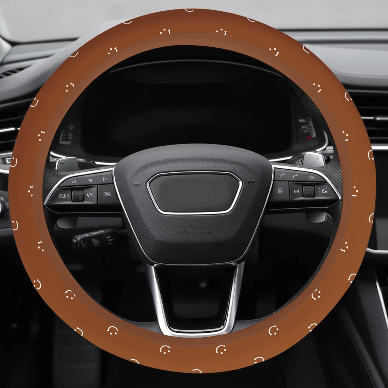 Soft Brown Steering Wheel Cover Cute Cloth Fabric Car Wheel Cover Breathable Washable Cool in Summer Universal 14.5 15 Inch - Image 3