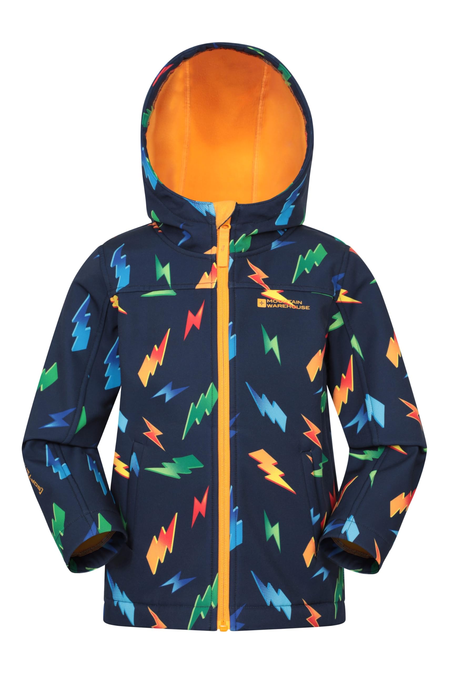 Mountain Warehouse Boys Bright Yellow (05) Exodus Kids Printed Water Resistant Softshell Jacket - & Girls Rain Coat Kids Size 3-4 Years