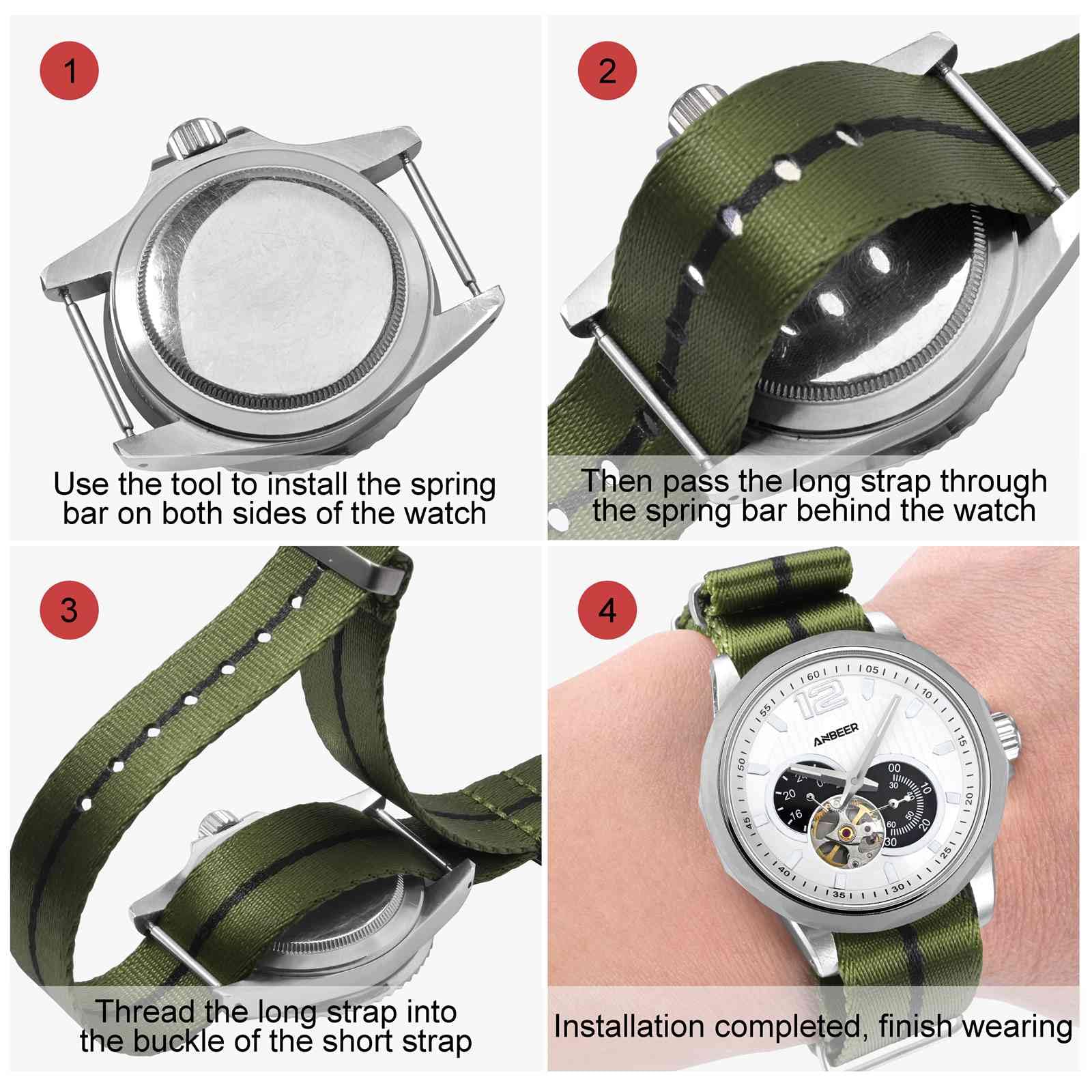 Anbeer Nylonowy pasek do zegarka 18 mm, 20 mm, 22 mm, wojskowy, nylonowy, zapasowy pasek do zegarka z klamrą ze stali nierdzewnej, dla mężczyzn i kobiet