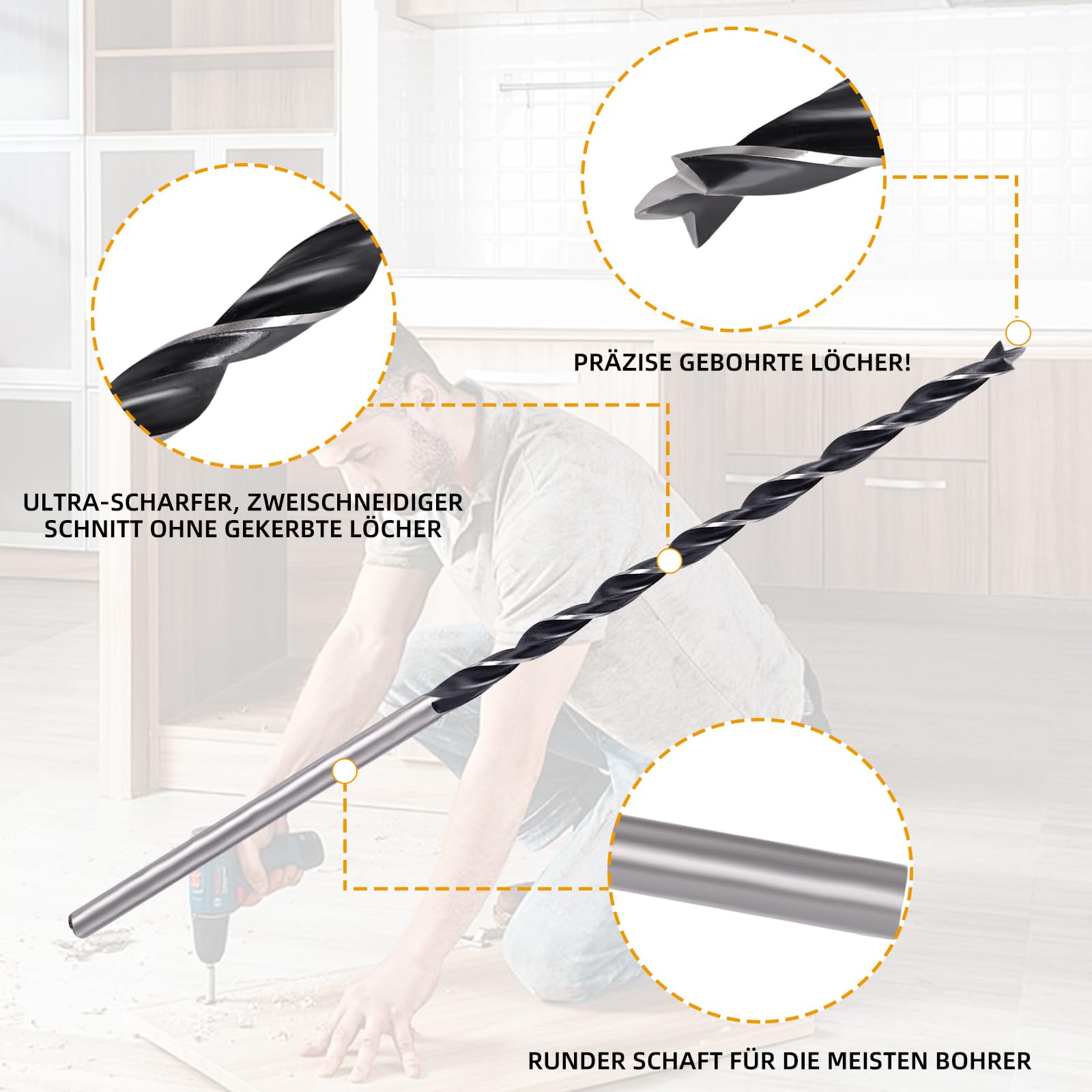 Wiertła do drewna długie, 7 odpornych na pęknięcia wiertła wężykowe do drewna 12 mm 10 mm 8 mm 7 mm 6 mm 5 mm 4 mm zestaw wierteł do drewna wiertło