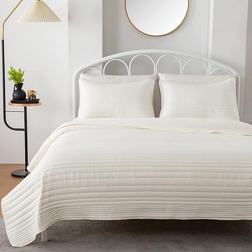 Juego de edredón de tamaño individual, color marfil, colcha ligera de microfibra ultra suave, colcha individual de 2 piezas para todas las