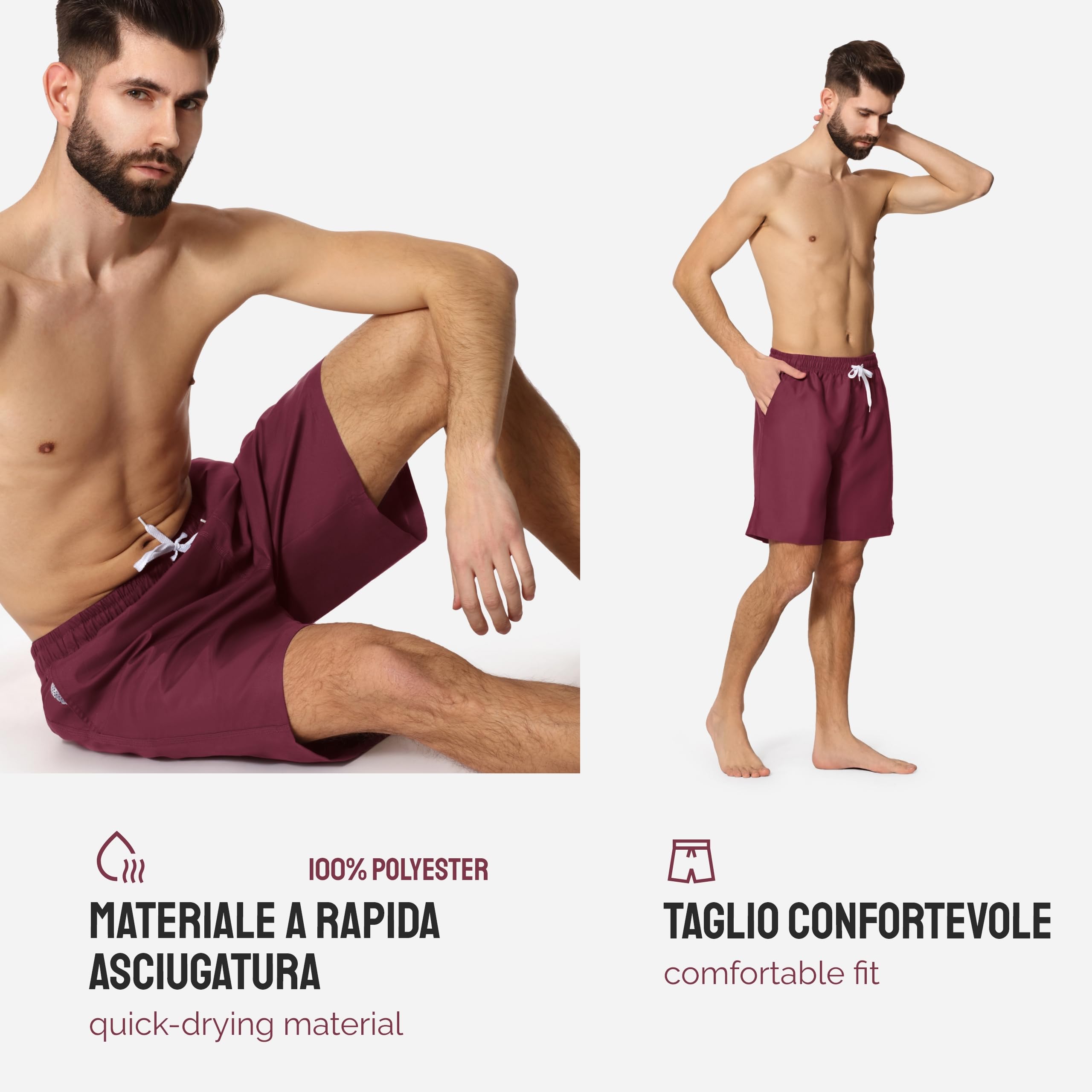 Ladeheid Costume Uomo Mare Lungo con Taschino, Medium Drawstring, Fodera in Rete, Costumi da Bagno, Boxer per la Spiaggia, la Piscina e Il Surf LA40-129