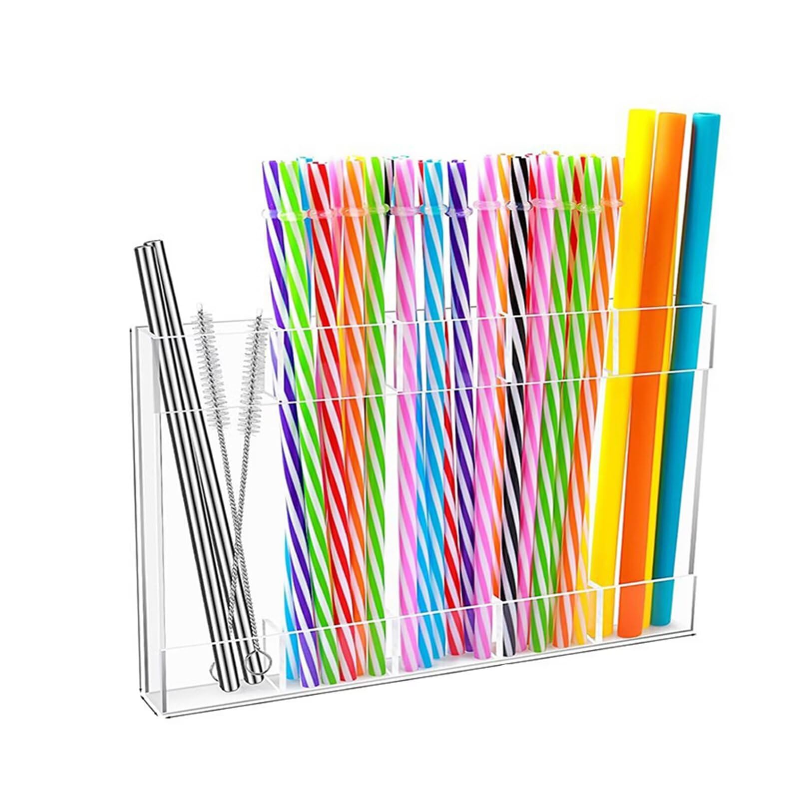 9.8”Large Acrylic Straw Holder for Cabinet Door - Reusable Tumbler Straw Organizer Storage Rack for Counter Cupboard Door Mounted (Transparent),Space Saving Kitchen Accessories Container