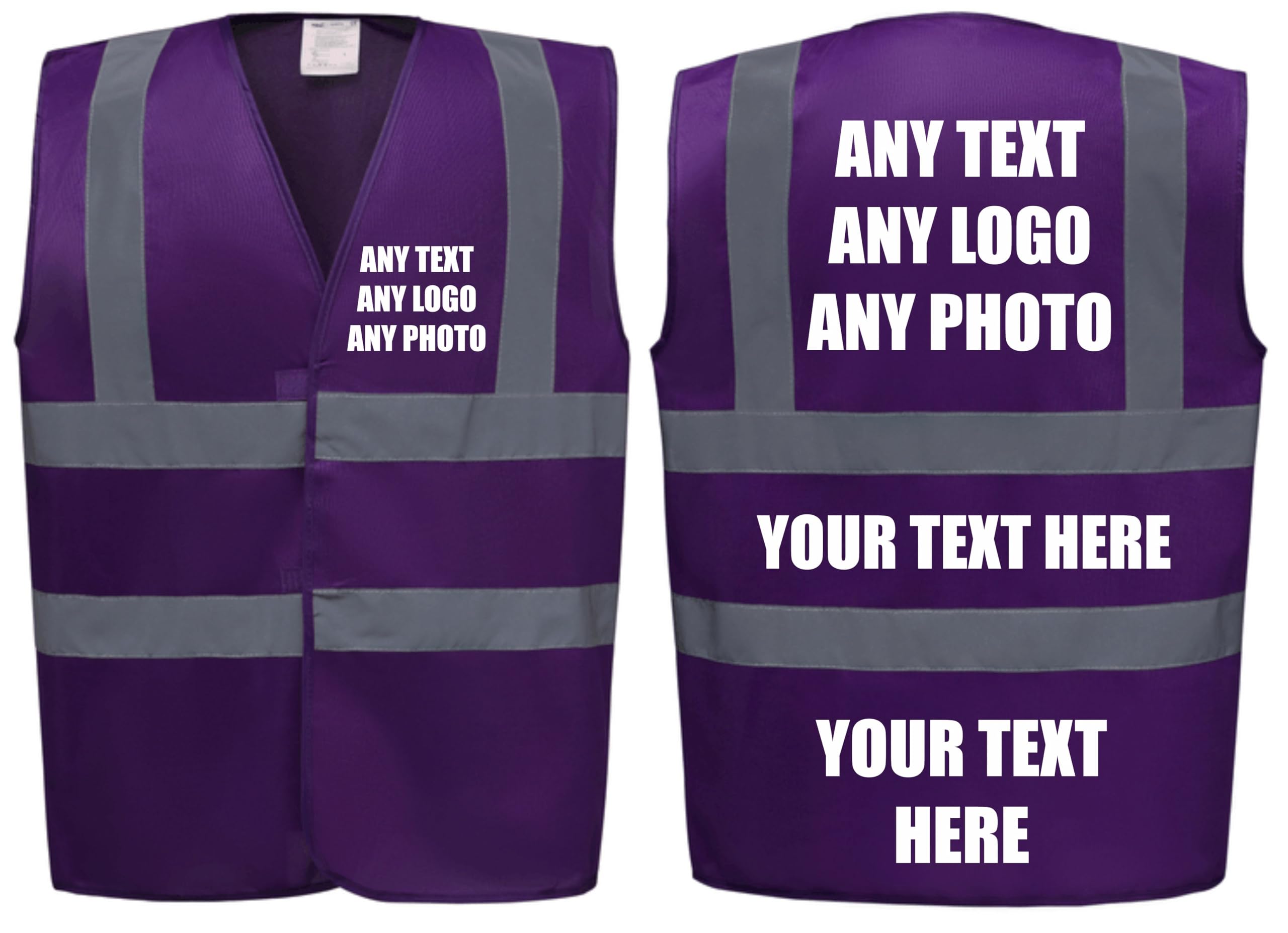 Premium PURPLE Hi Vis Safety Vest Custom Printed With Your Logo Or Text Waistcoat, Personalise Front and Back, Brand Your Company, Small to 3XL, Brook Hi Vis (PURPLE, 2XL)