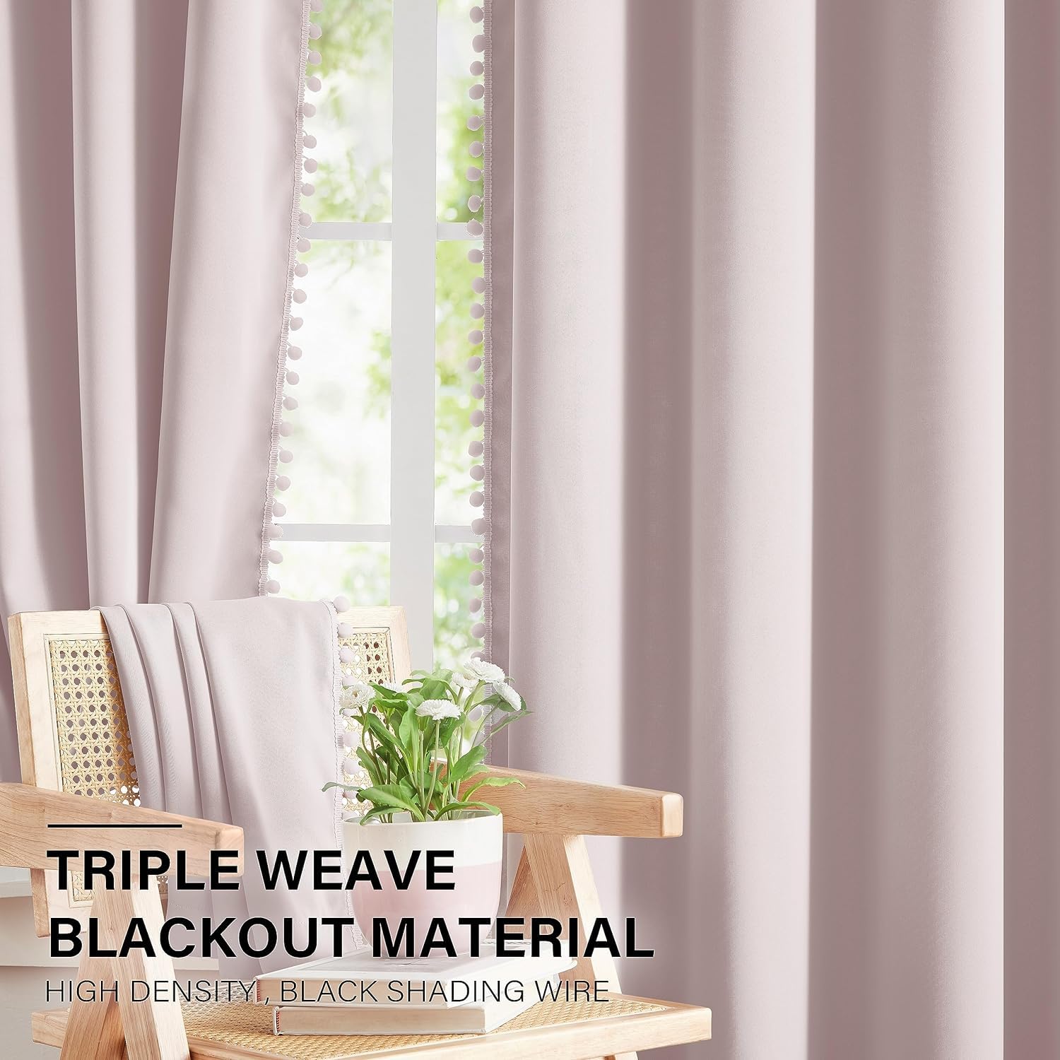 Abstractex Pom Pom Pink Blackout Curtains for Living Room Girls Room Eyelet Ring Top 54 inch Long Thermal Insulated Drapes for Bedroom Room Darkening Curtain Panels for Nursery 54" W 2 Panels - Image 4