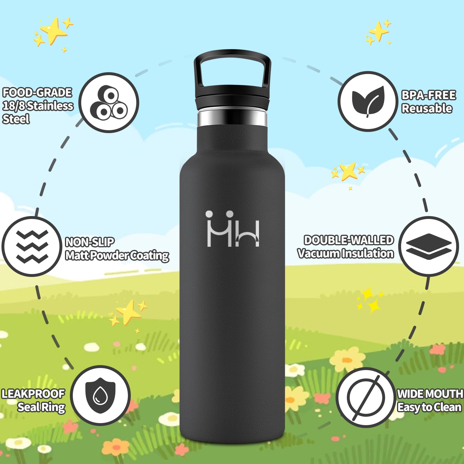 HoneyHolly Borraccia Termica Bambini 500ML, Senza BPA, Bottiglia Termica, Acciaio Inossidabile 18/8, Borraccia Con Cannuccia, A Prova Di Perdite, Borracce Per Scuola, Sport, Ufficio