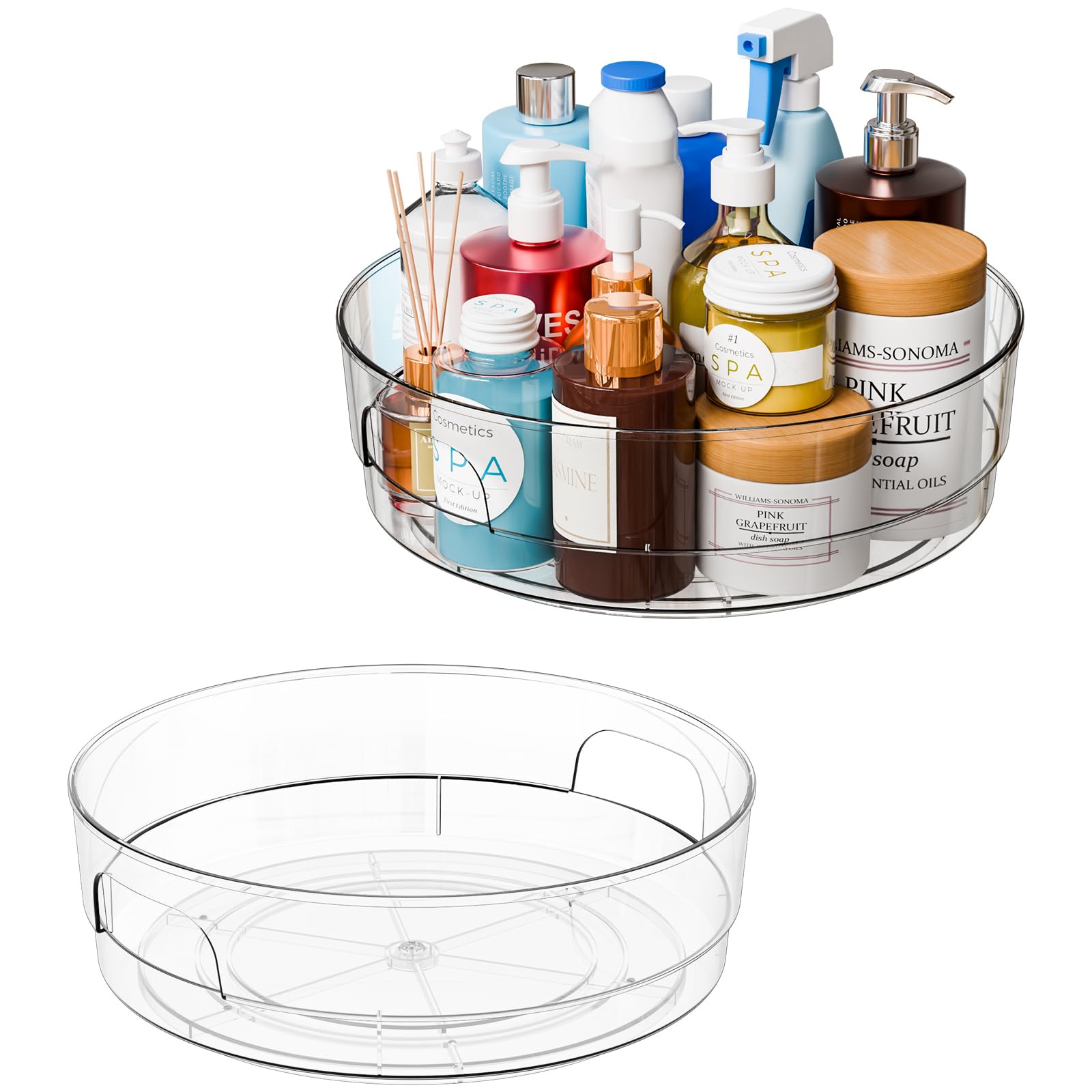 Yieach Lazy Susan Drehteller aus transparentem Acryl, 29,8 cm breit, für Kühlschrank, Schrank – mit Griff – 2 Stück großer Kühlschrank-Sauce Gewürz-Drehtisch-Organizer, drehbares rundes Gewürzregal