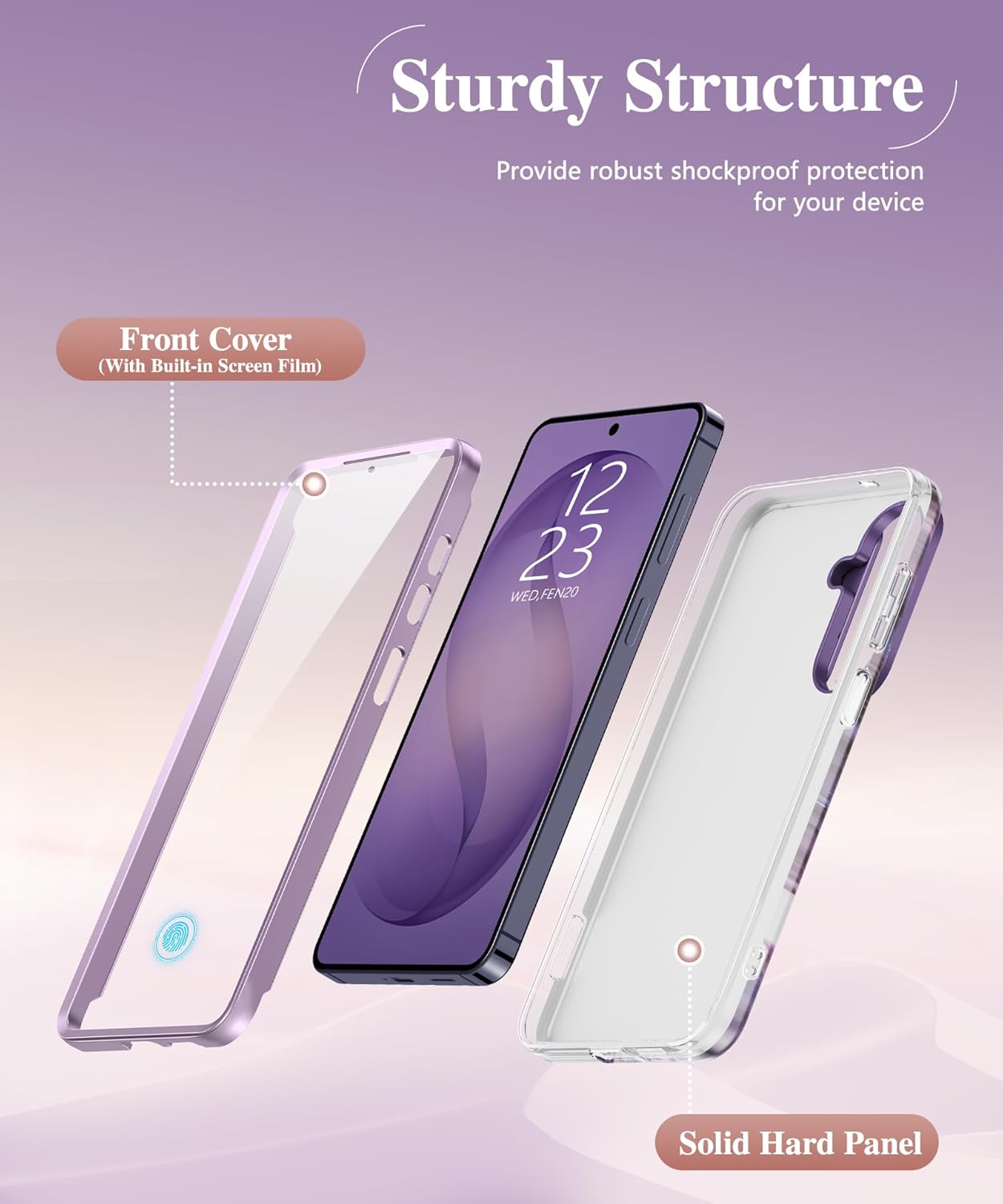 GVIEWIN for Samsung Galaxy S26 Plus Case, [Slide Camera Cover & Built-in Screen Protector] [Military-Grade Shockproof] Marble Rugged Full Body Protection Phone Case for S26+ Plus 6.7",Quicksand/Purple