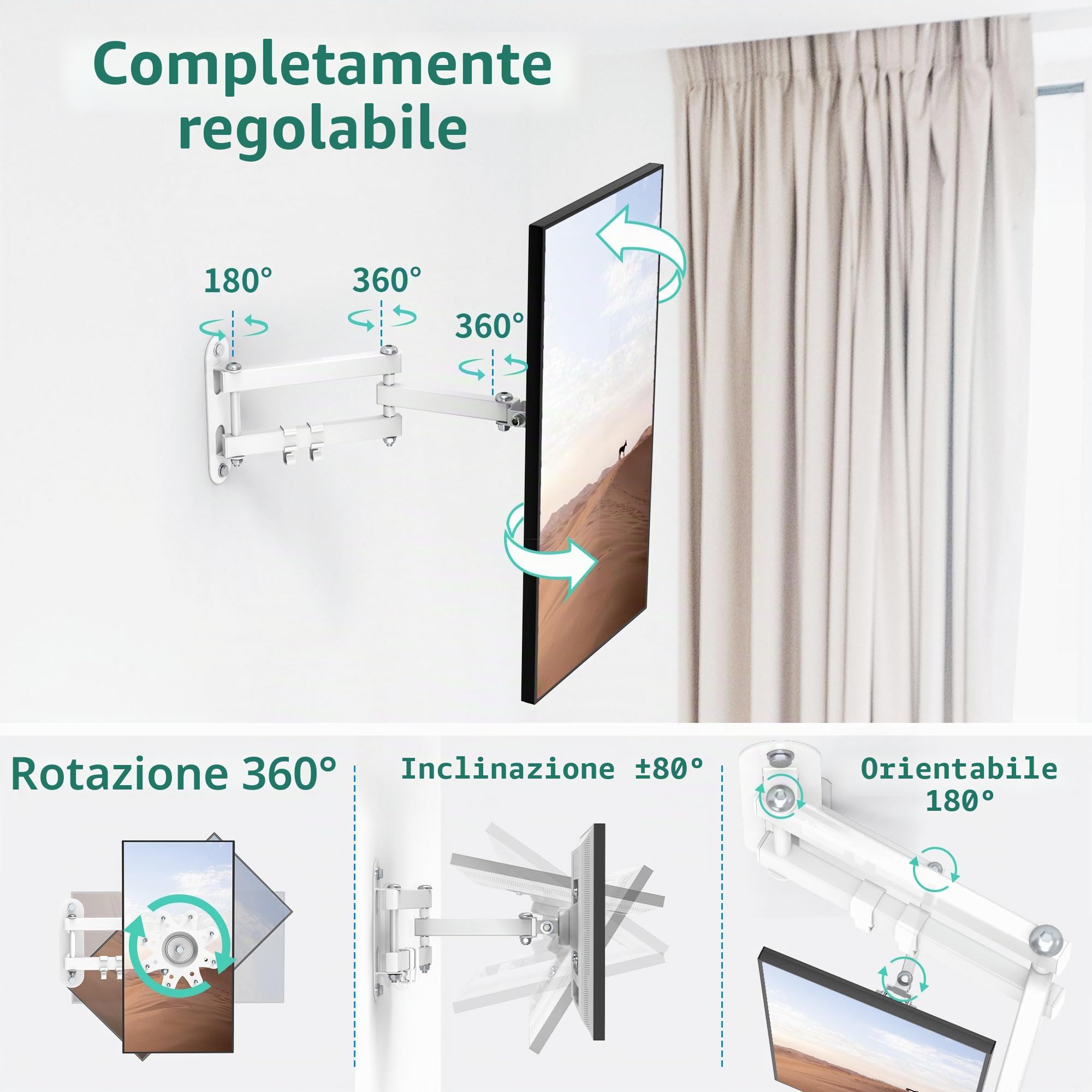 PlusAcc Supporto a parete universale per Show 15, VESA 100x100 supporto monitor con rotazione a 360° e inclinazione – perfetto per display intelligenti fino a 27 pollici