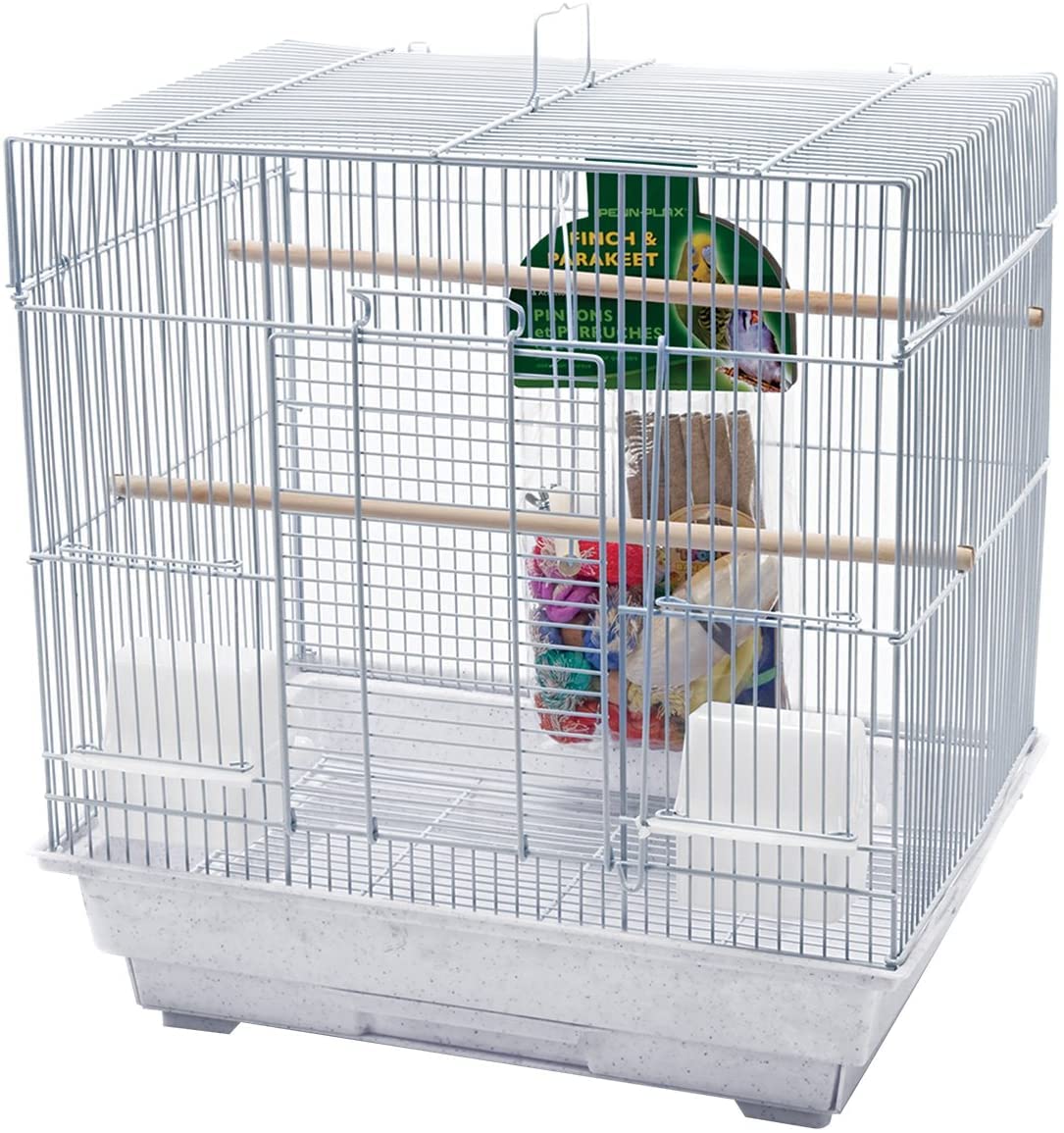 PENN-PLAX Kit de iniciación para pájaros pequeños con jaula para pájaros y accesorios, ideal para periquitos, tortolitos, loros, pinzamientos, canarios y más, cúpula cuadrada, color blanco
