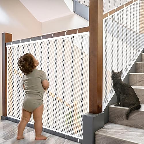 JIFTOK Puerta de bebé para escaleras, protector de barandilla para niños, mascotas, juguetes, 59 pies de largo x 2.66 pies de alto, red de seguridad