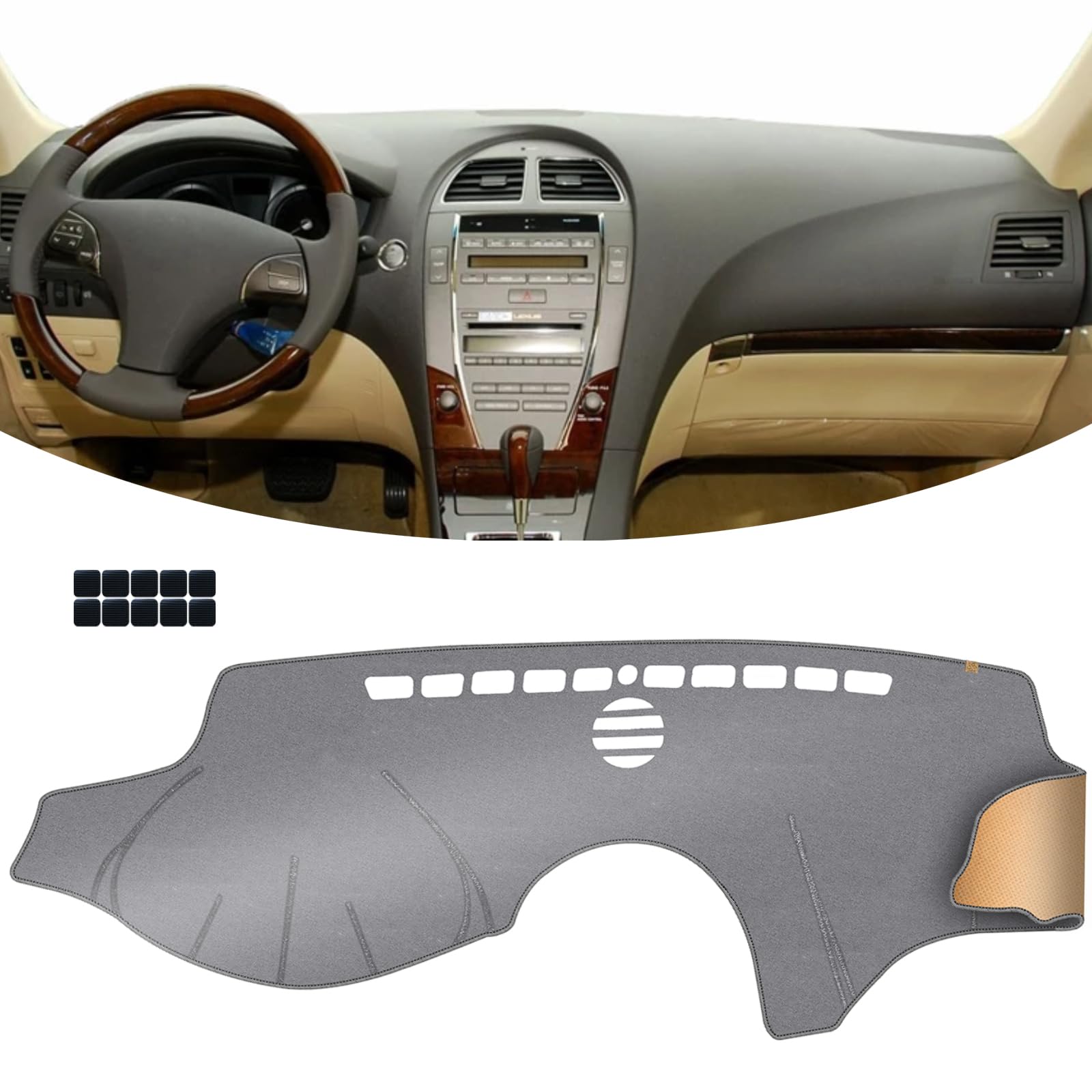KEYOOG Dashboard Cover Dash Mat Fit for 2012-2007 Le-xus ES ES240 ES350 (for Left Hand Drive),Car Dash Board Mat Anti-Glare Carpet,Non-Slip Pad Sunshield Protector (Grey)Global Recycled StandardRecycled Claim Standard 100Global Recycled StandardGlobal Recycled Standard