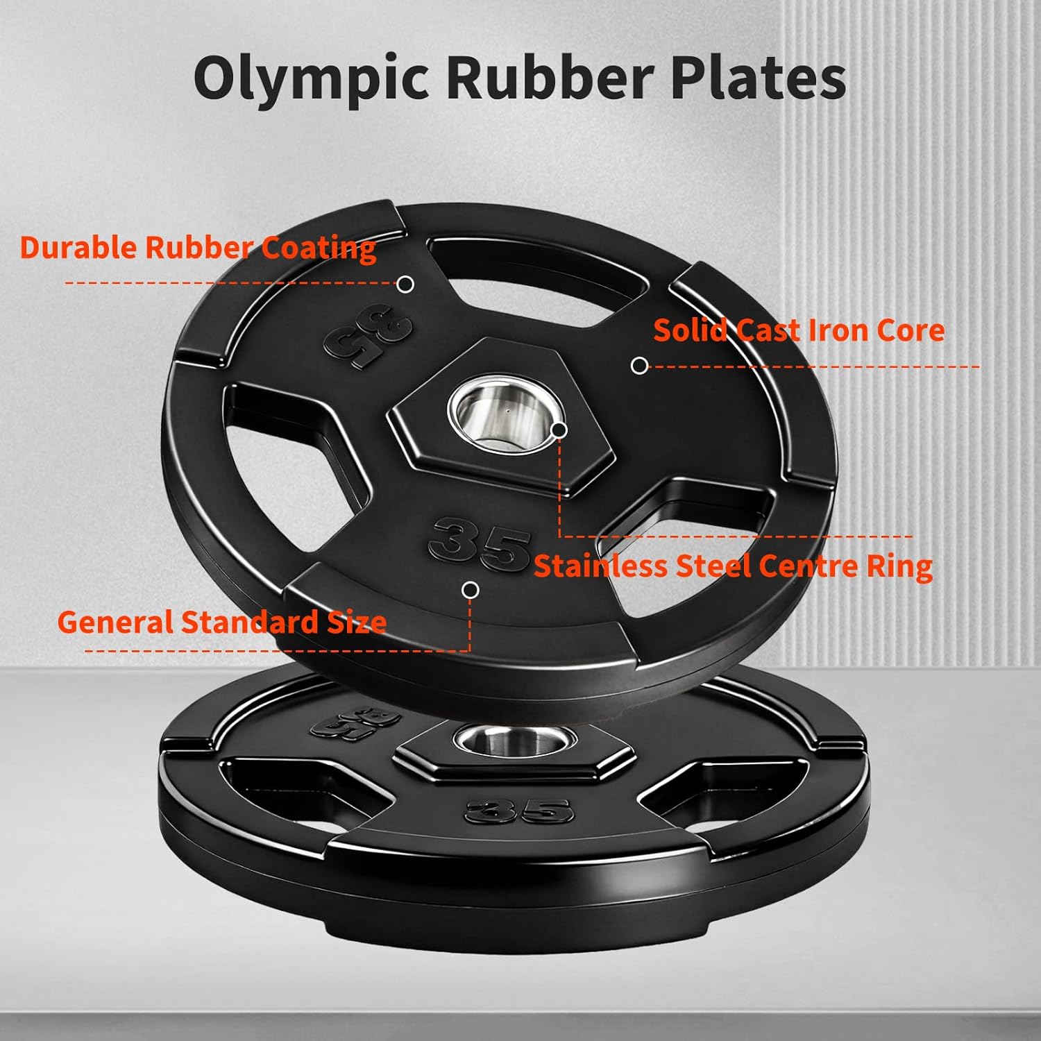 Garvee 10-55 lbs Weight Plates for Barbell, 2 inch Olympic Weights Plates, Rubber Encased Iron, Low Noise & Floor Protection Weight for Home Gym Strength Training Everyday Essentials Bumper Plate