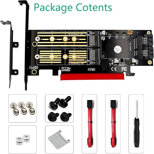 Miniatura 7 de Dual M.2 SSD NVME (llave m) o SATA (llave b) a PCI-e 3.0 x 4 Host Controller Tarjeta de expansión con soporte de perfil bajo y disipador de calor