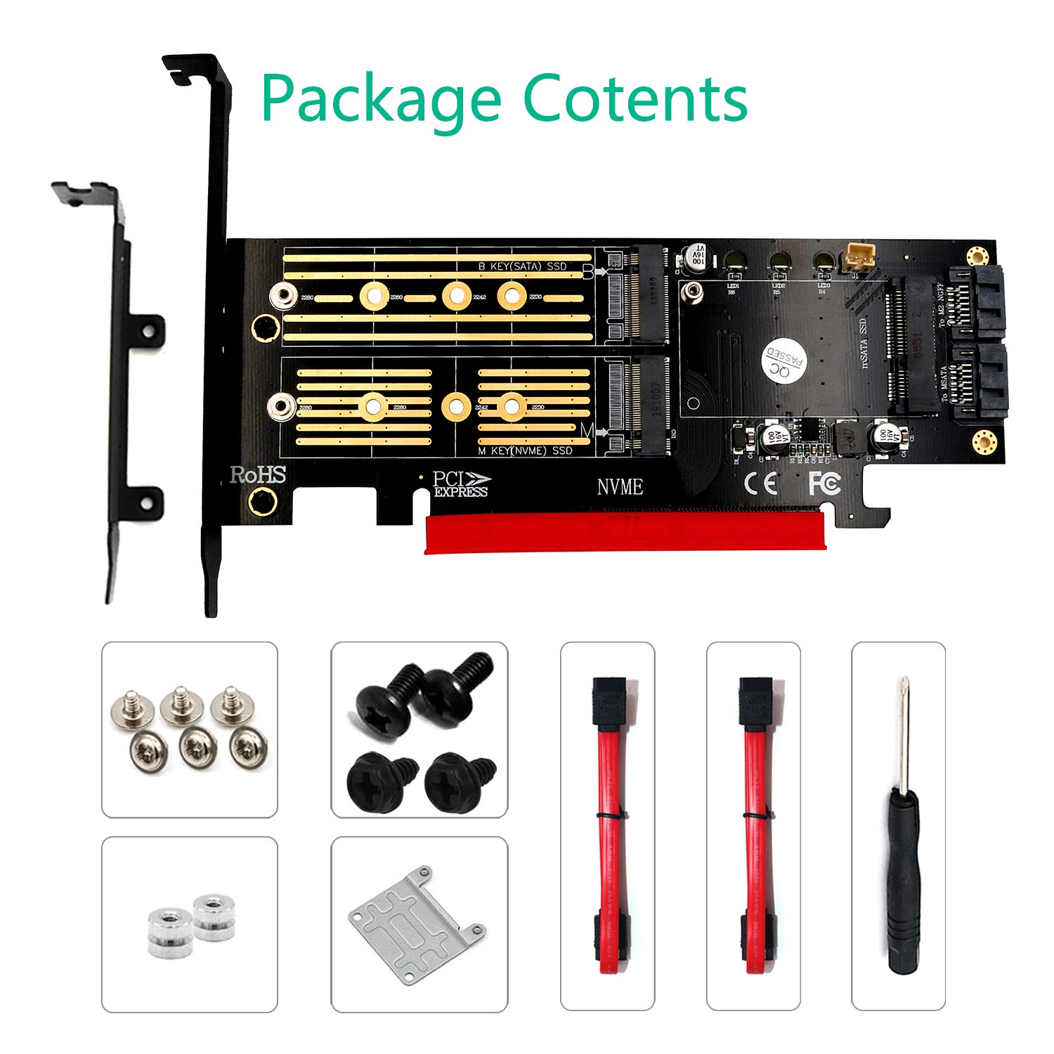 Podwójny M.2 SSD NVME (klucz m) lub SATA (klucz B) do karty rozszerzeń kontrolera hosta PCI-e 3.0 x 4 z uchwytem niskoprofilowym i radiatorem do komputera stacjonarnego