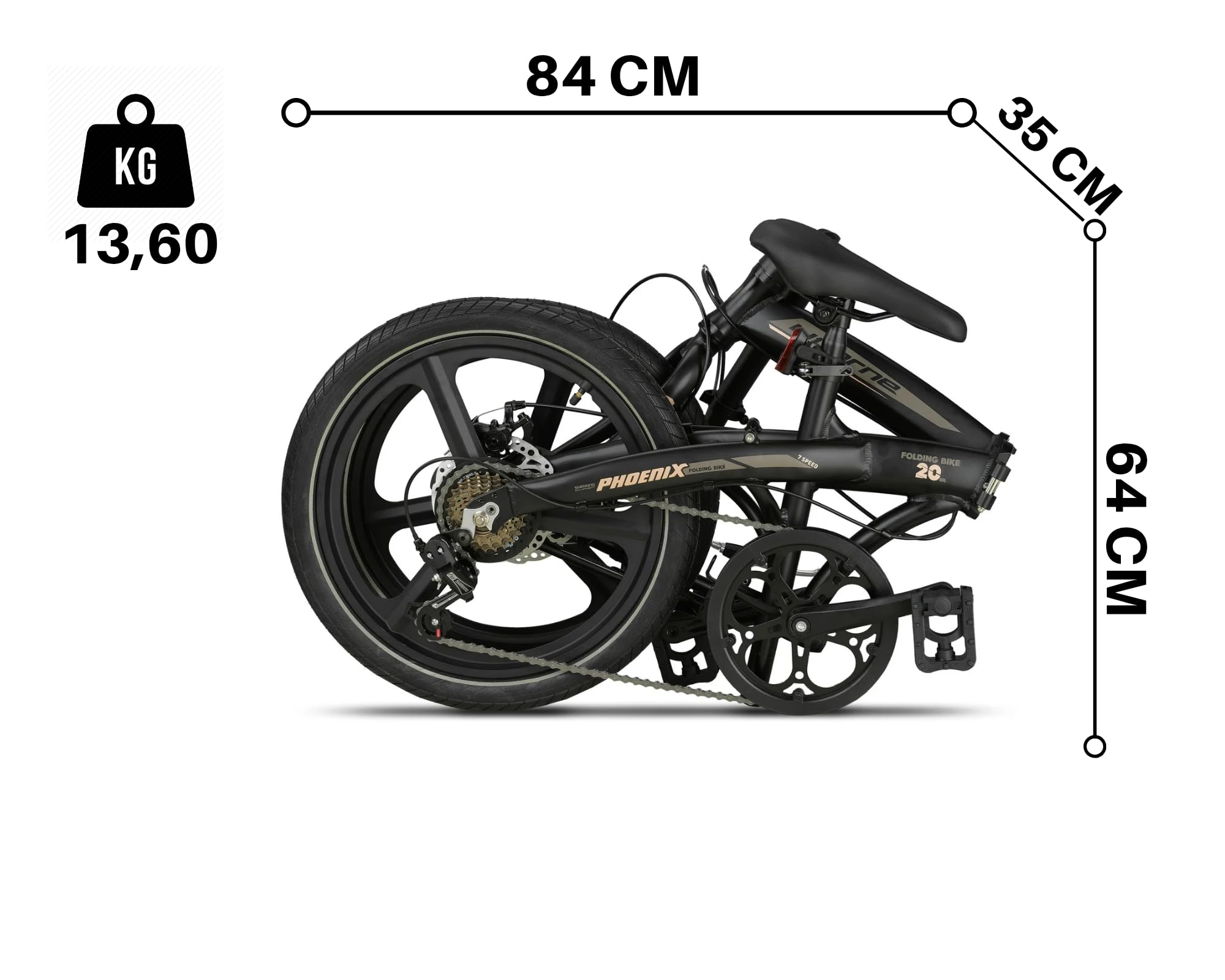 Licorne Bike Phoenix składany rower 2D Cross 20", aluminiowy, hamulec tarczowy, hamulec tarczowy, rower składany, dla mężczyzn i kobiet, 7 biegów, składana przerzutka miejska, aluminiowa rama