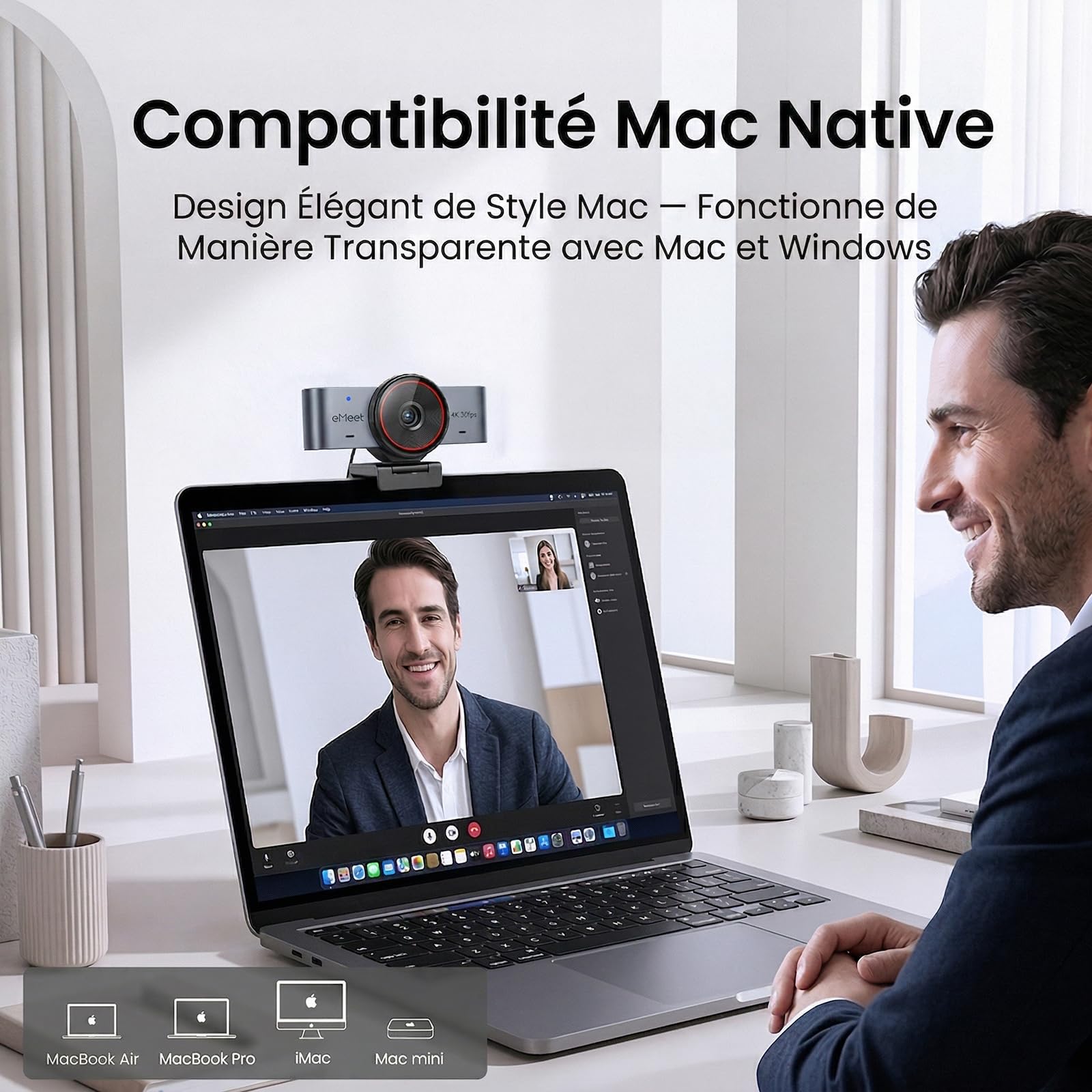 eMeet C960 Ultra Webcam 4K pour PC/Mac, Capteur 1/1.5", Autofocus 0,2s, Corps en Métal, Mode Tableau Blanc, Cache de Confidentialité, 2 Micros, Caméra USB pour Streaming, Réunion, Télétravail