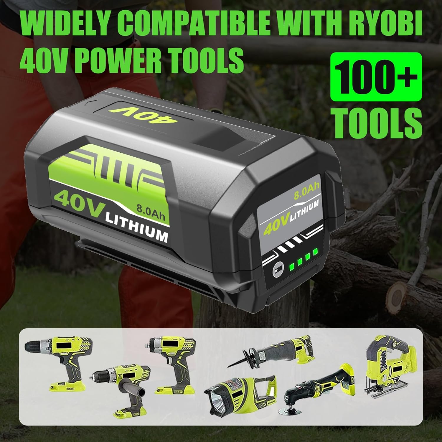 2Packs OP40804 Battery Replacement for Ryobi 40V Battery 8.0Ah Compatible with Ryobi 40 Volt Lithium OP4075A OP40601 OP40602 OP40404 OP40501 OP40261 OP4026 Power Tools