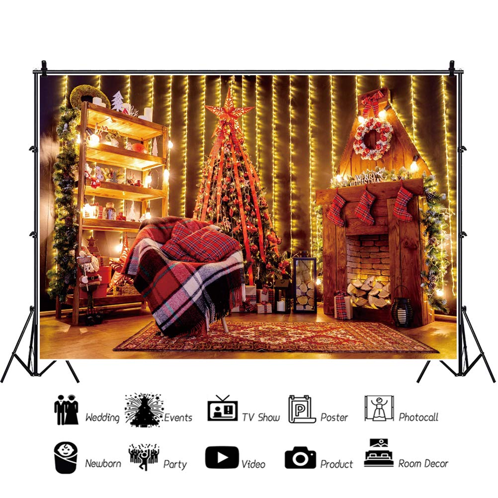 Fotoshooting Hintergrund Studio YongFoto Weihnachts Fotohintergrund 4,5x3m  - Mit Kamin \u0026 Geschenken - Vinyl Foto Hintergrund, image size:1002x1001